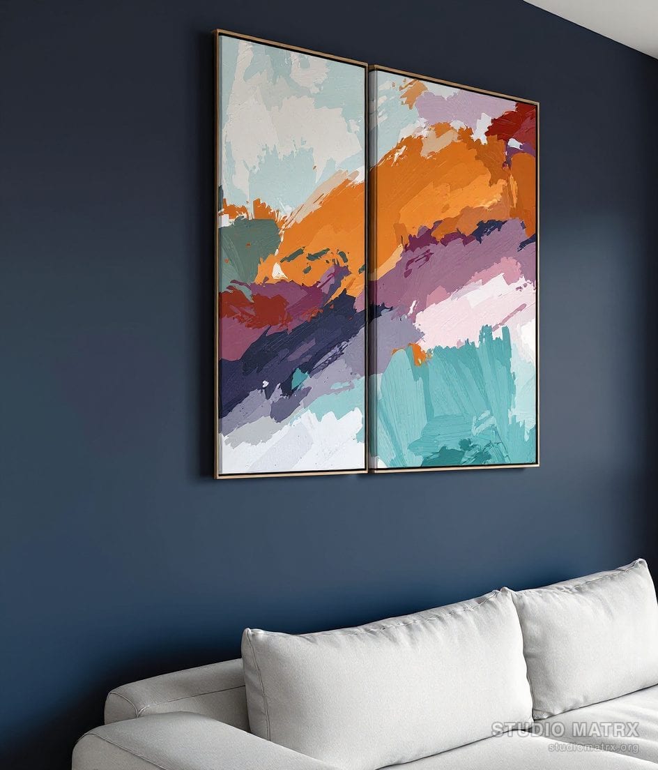 Statement Diptych Abstract — Charcoal Wall