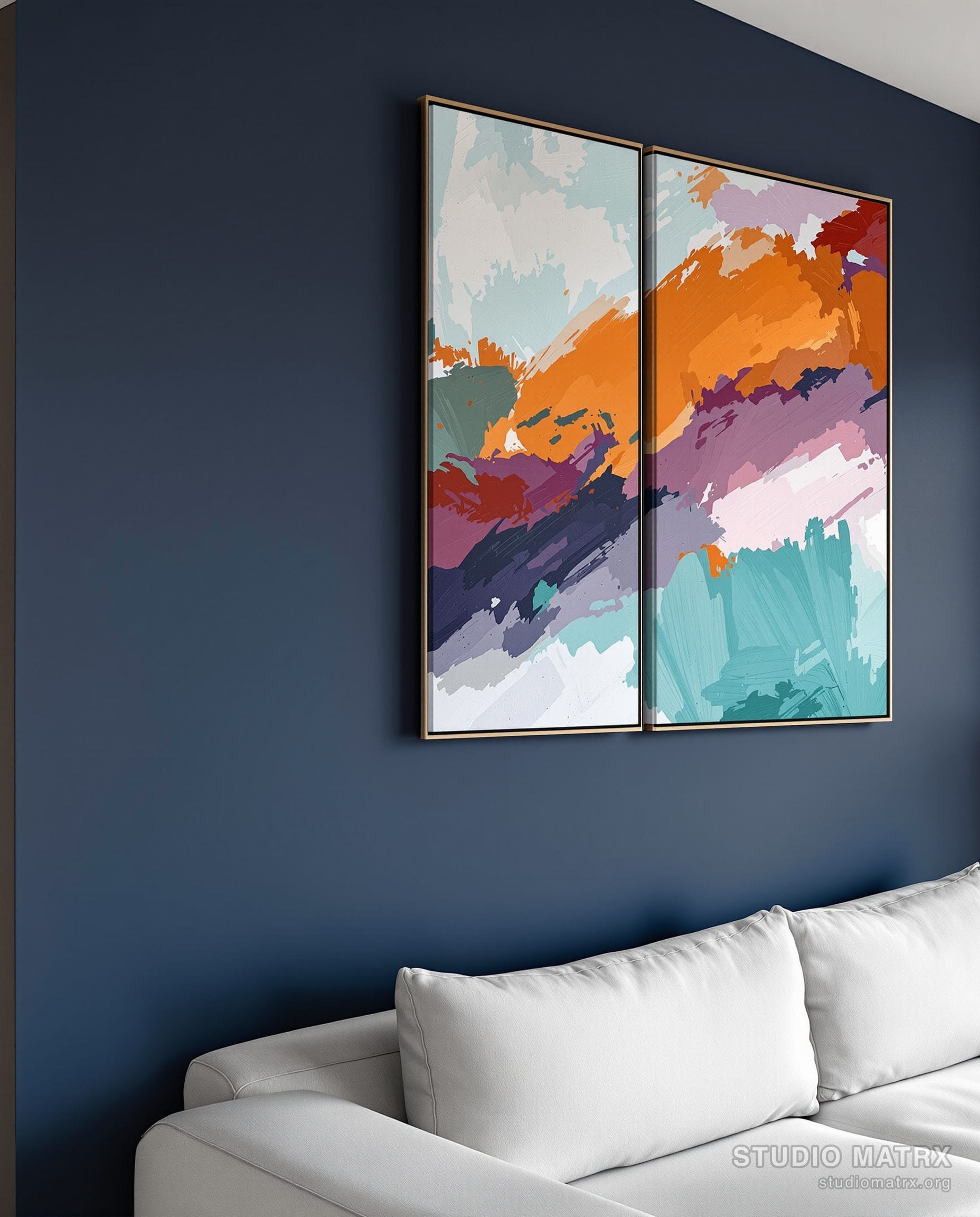 Statement Diptych Abstract — Navy Wall