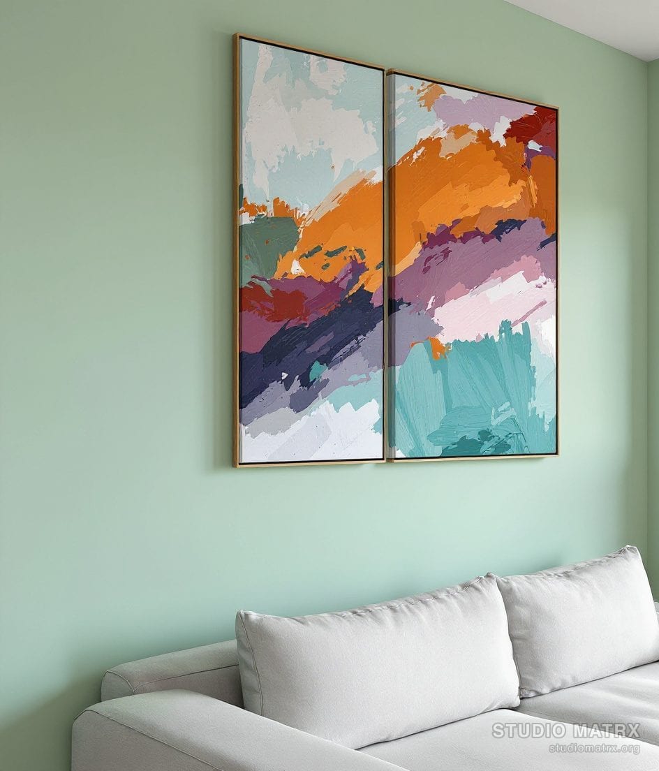 Statement Diptych Abstract — Sage Wall