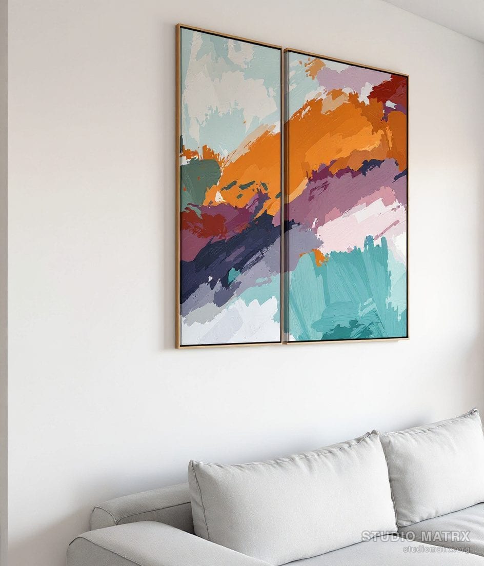 Statement Diptych Abstract — Warm White Wall