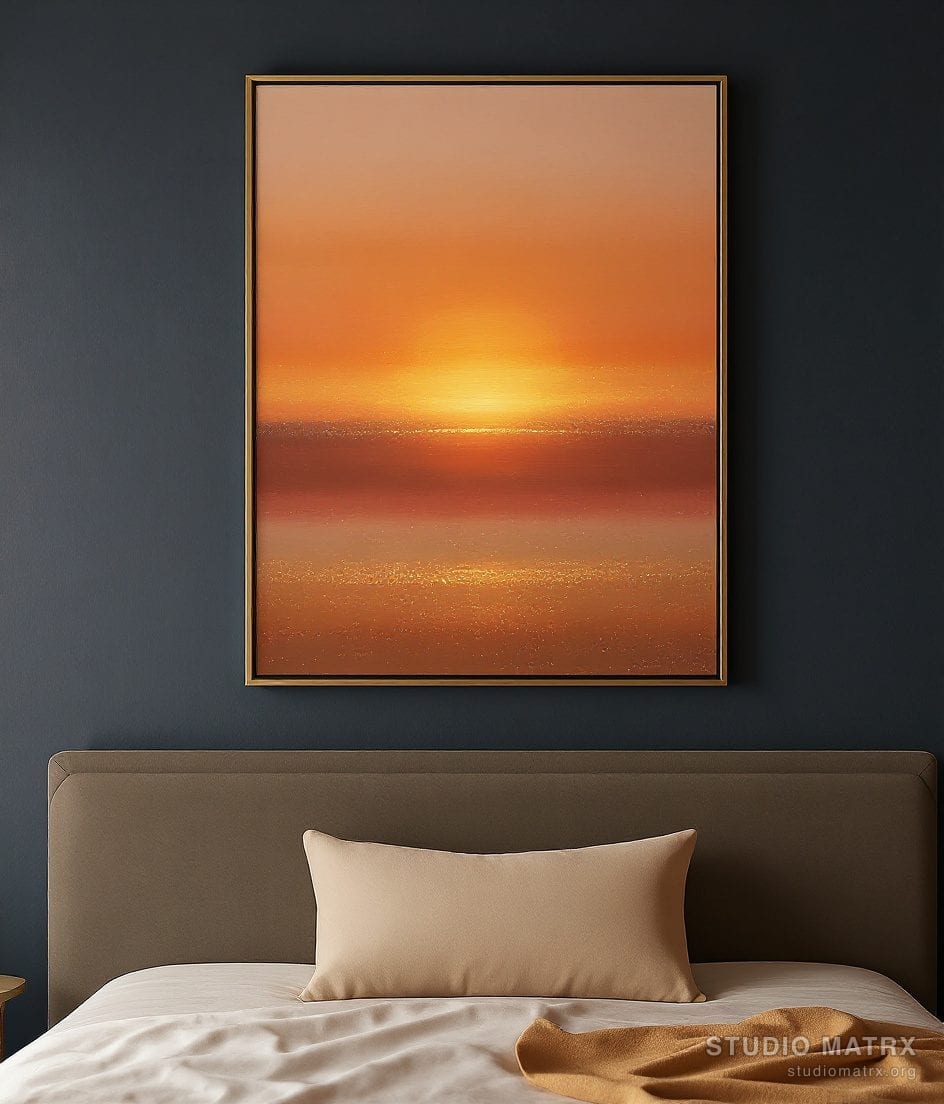 Sunset-Tone Abstract Painting — Charcoal Wall