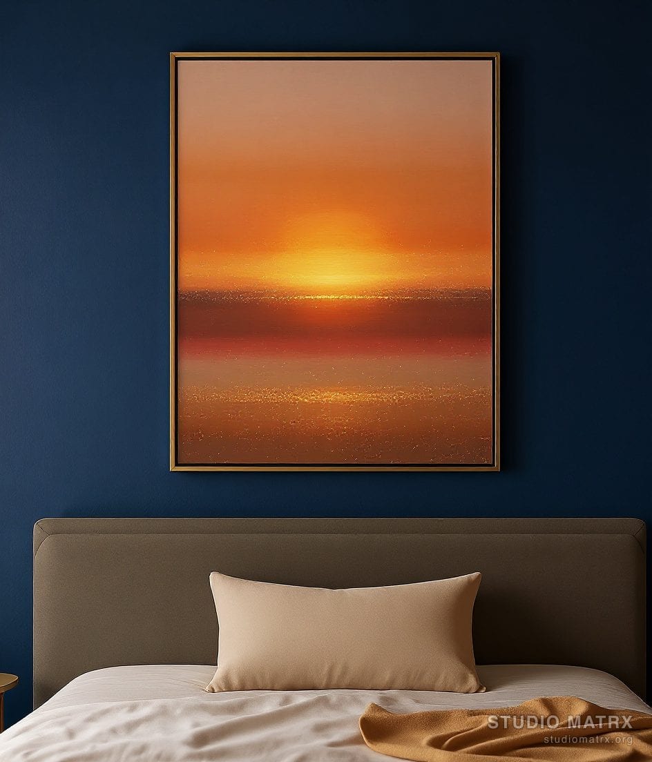Sunset-Tone Abstract Painting — Navy Wall