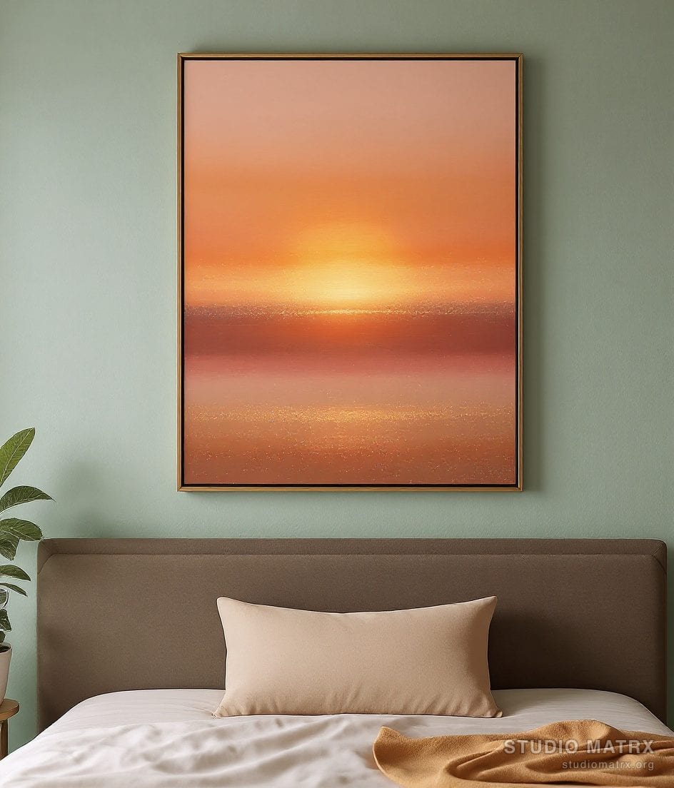Sunset-Tone Abstract Painting — Sage Wall