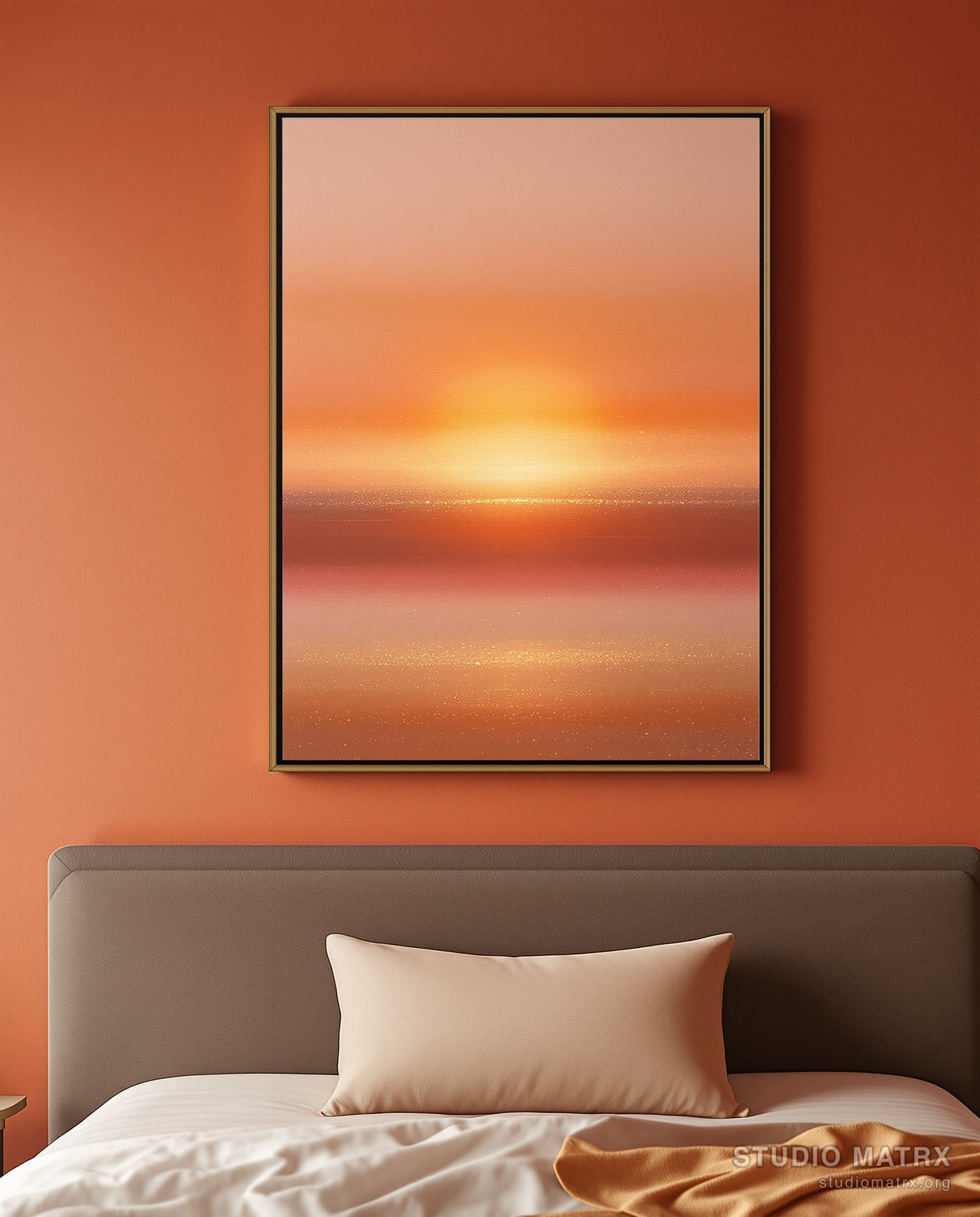 Sunset-Tone Abstract Painting — Terracotta Wall