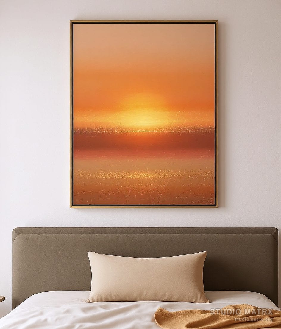 Sunset-Tone Abstract Painting — Warm White Wall