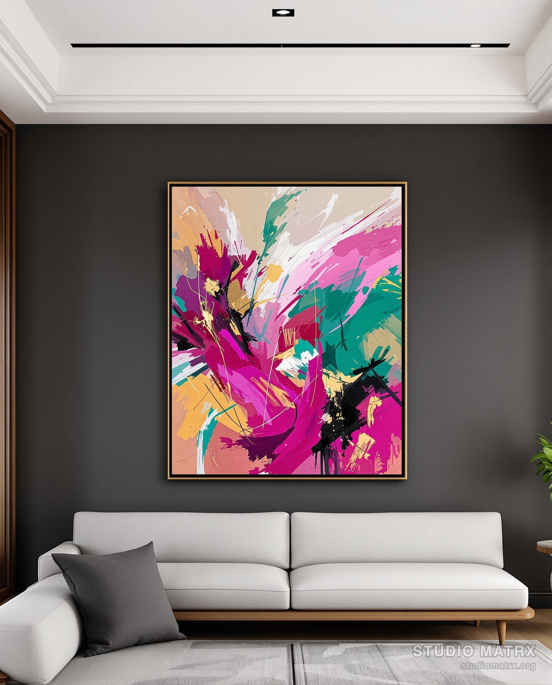 Vibrant Expressionist Abstract — Charcoal Wall