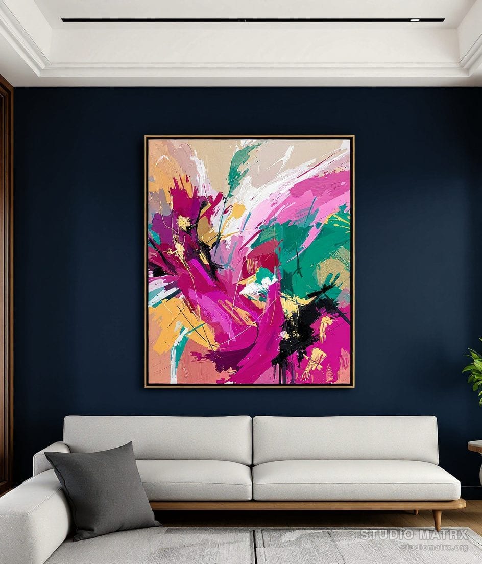 Vibrant Expressionist Abstract — Navy Wall