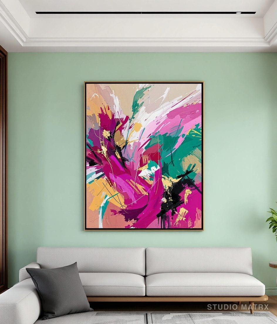 Vibrant Expressionist Abstract — Sage Wall