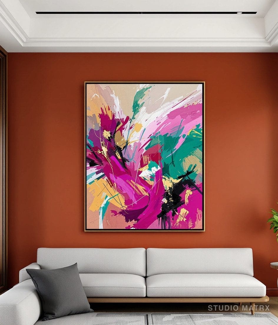 Vibrant Expressionist Abstract — Terracotta Wall