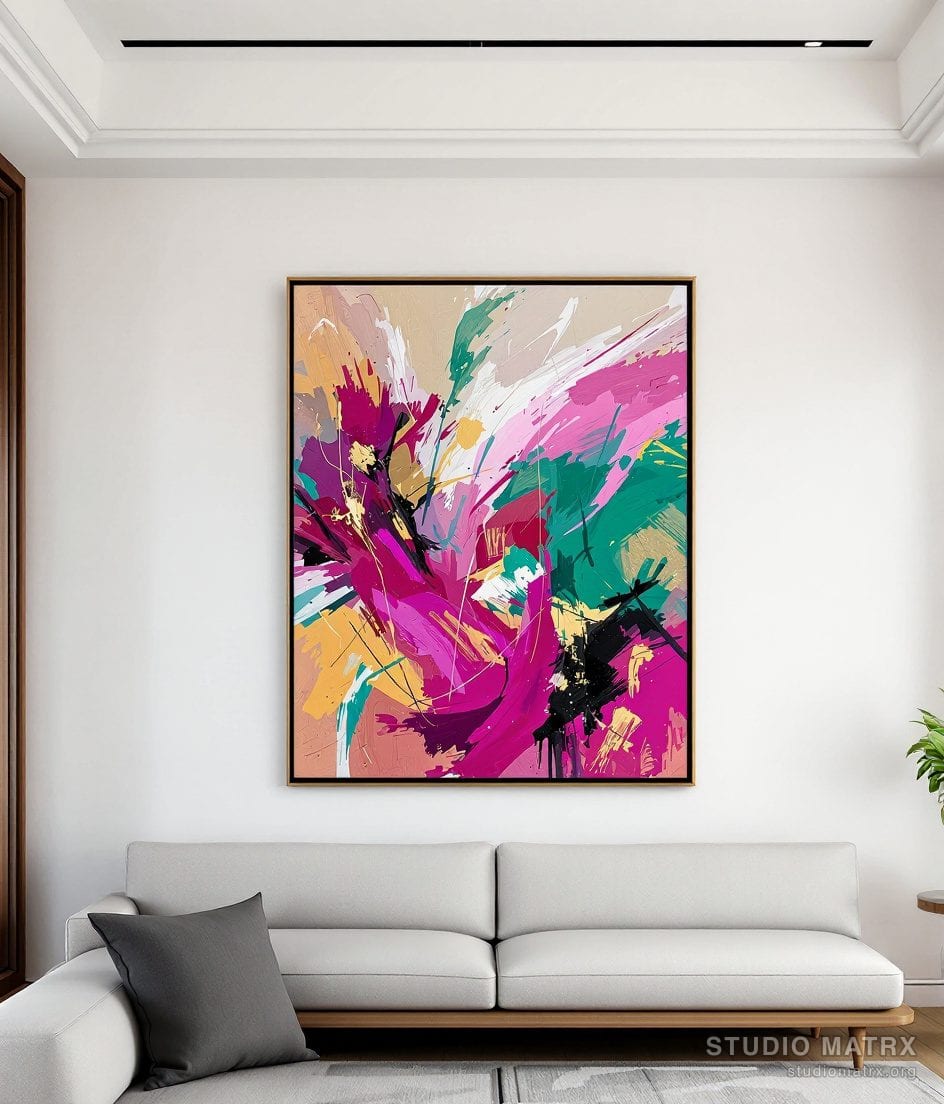 Vibrant Expressionist Abstract — Warm White Wall