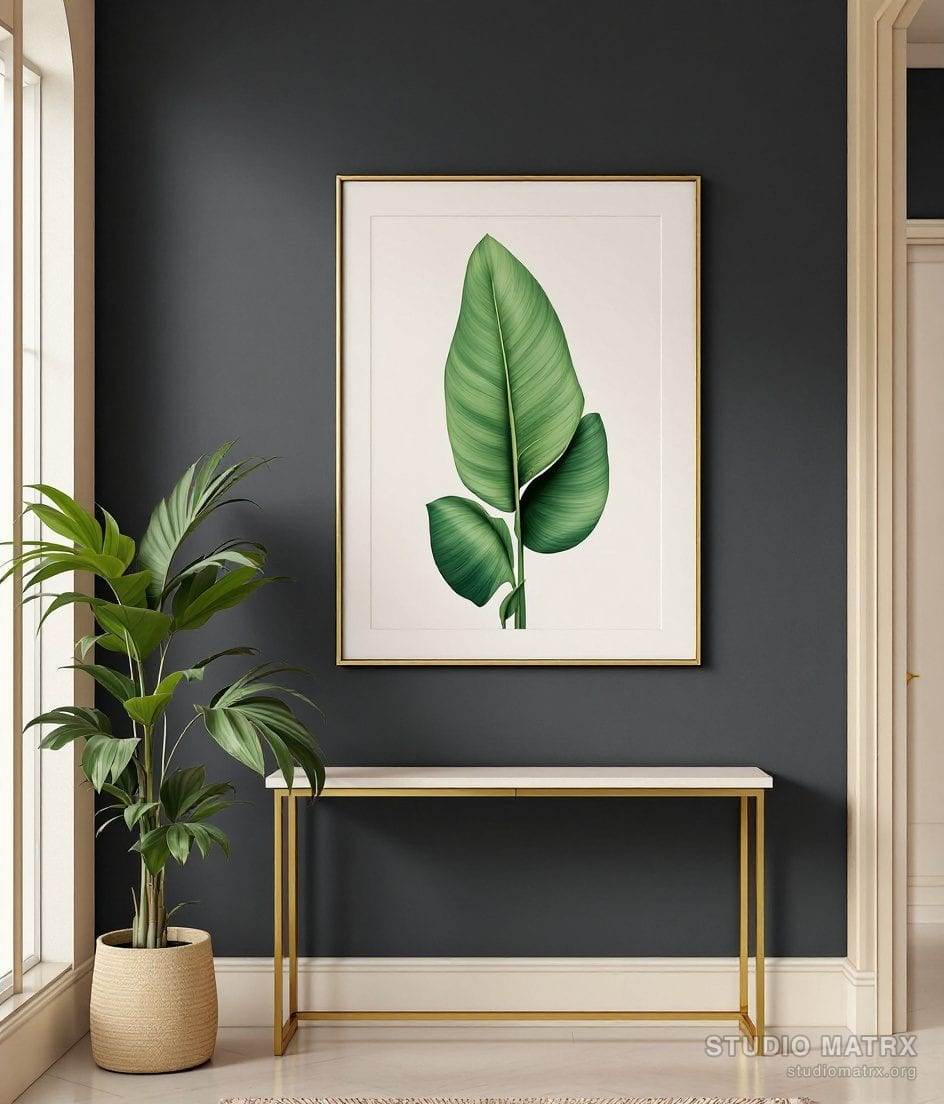 Bird Of Paradise Leaf Print — Charcoal Wall