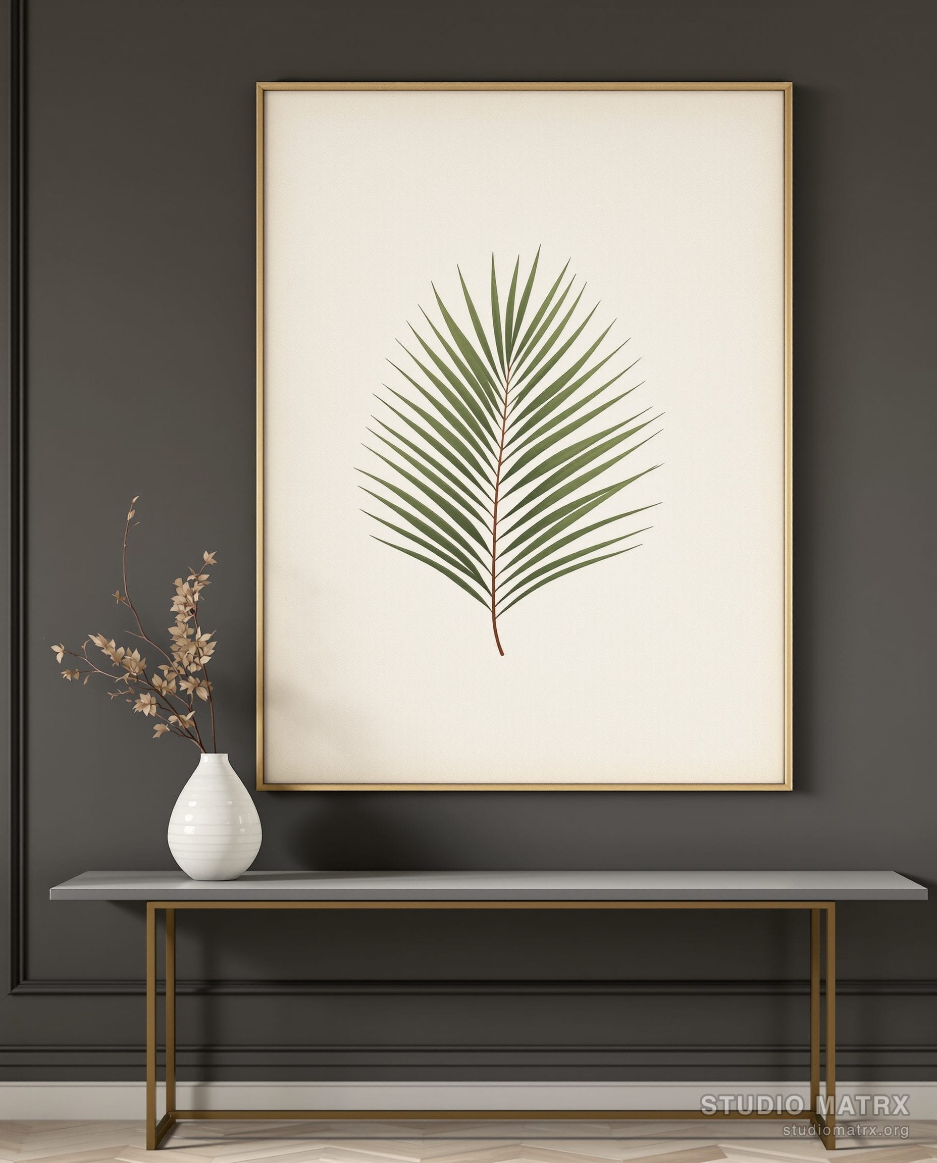 Heritage Palm Frond Plate — Charcoal Wall