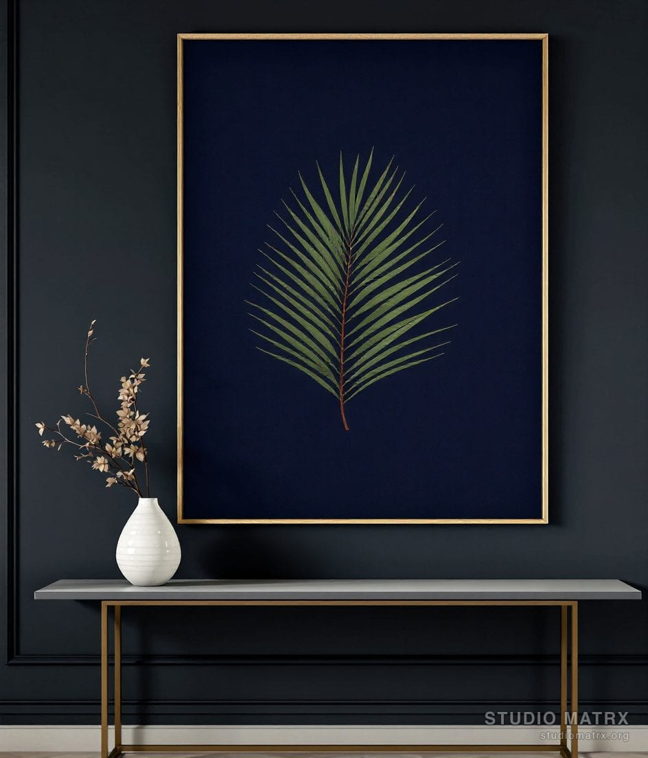 Heritage Palm Frond Plate — Navy Wall