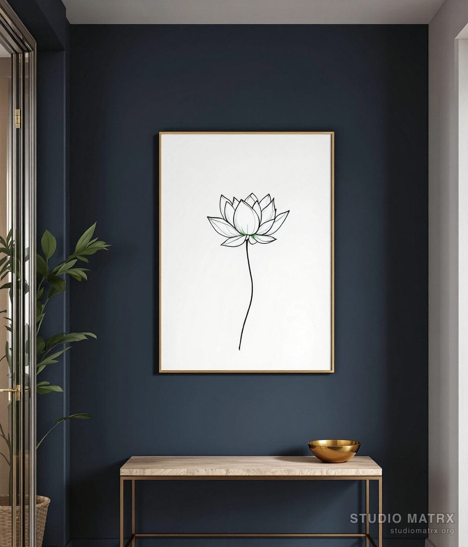 Ink Outline Lotus Line Art — Charcoal Wall