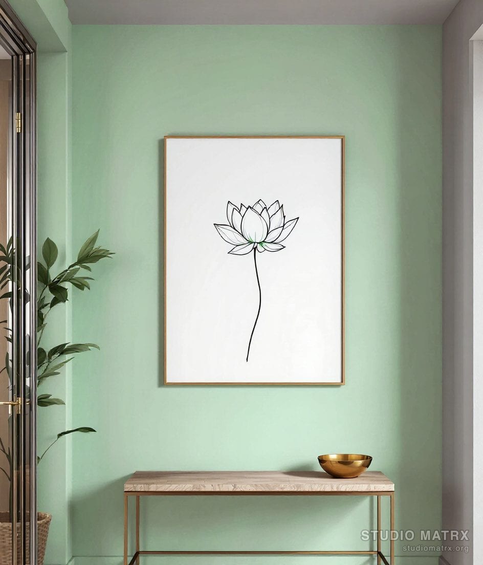 Ink Outline Lotus Line Art — Sage Wall