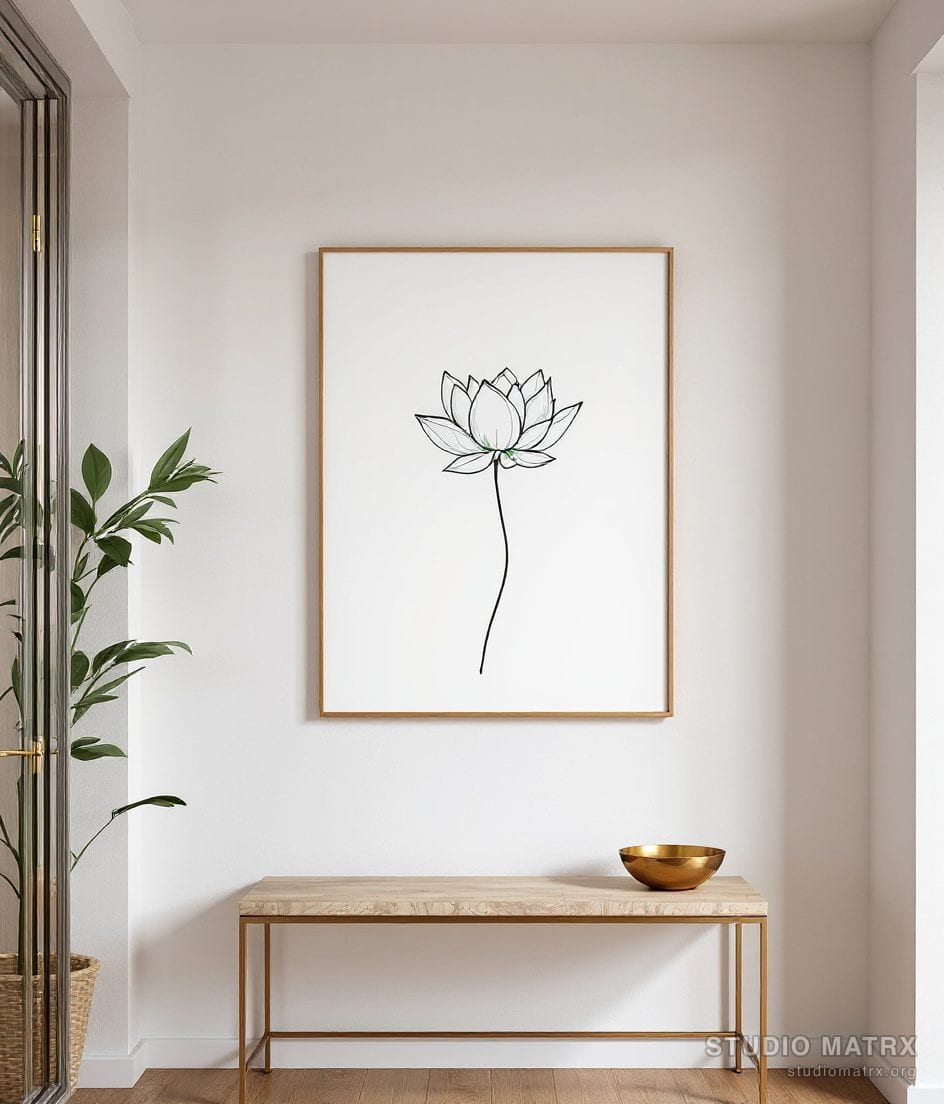 Ink Outline Lotus Line Art — Warm White Wall