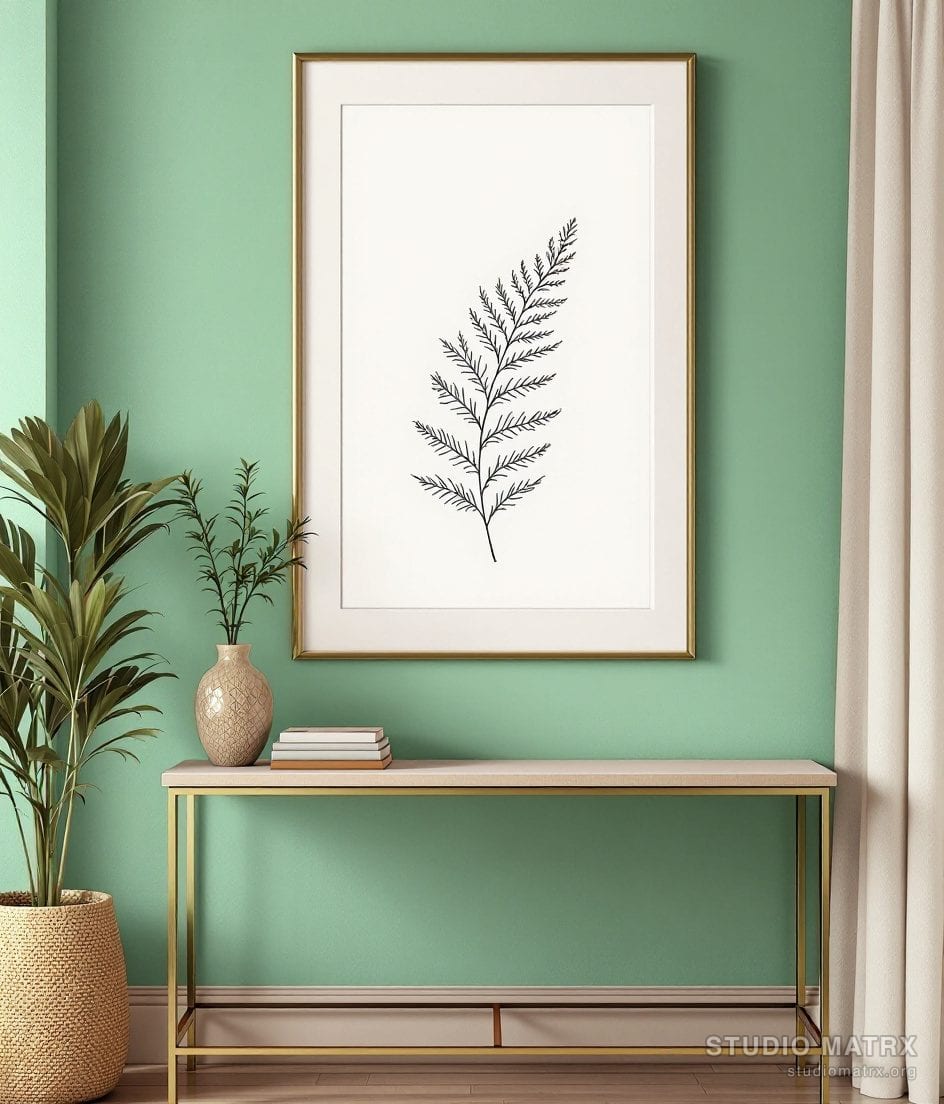 Line Art Fern Frond Sketch — Sage Wall