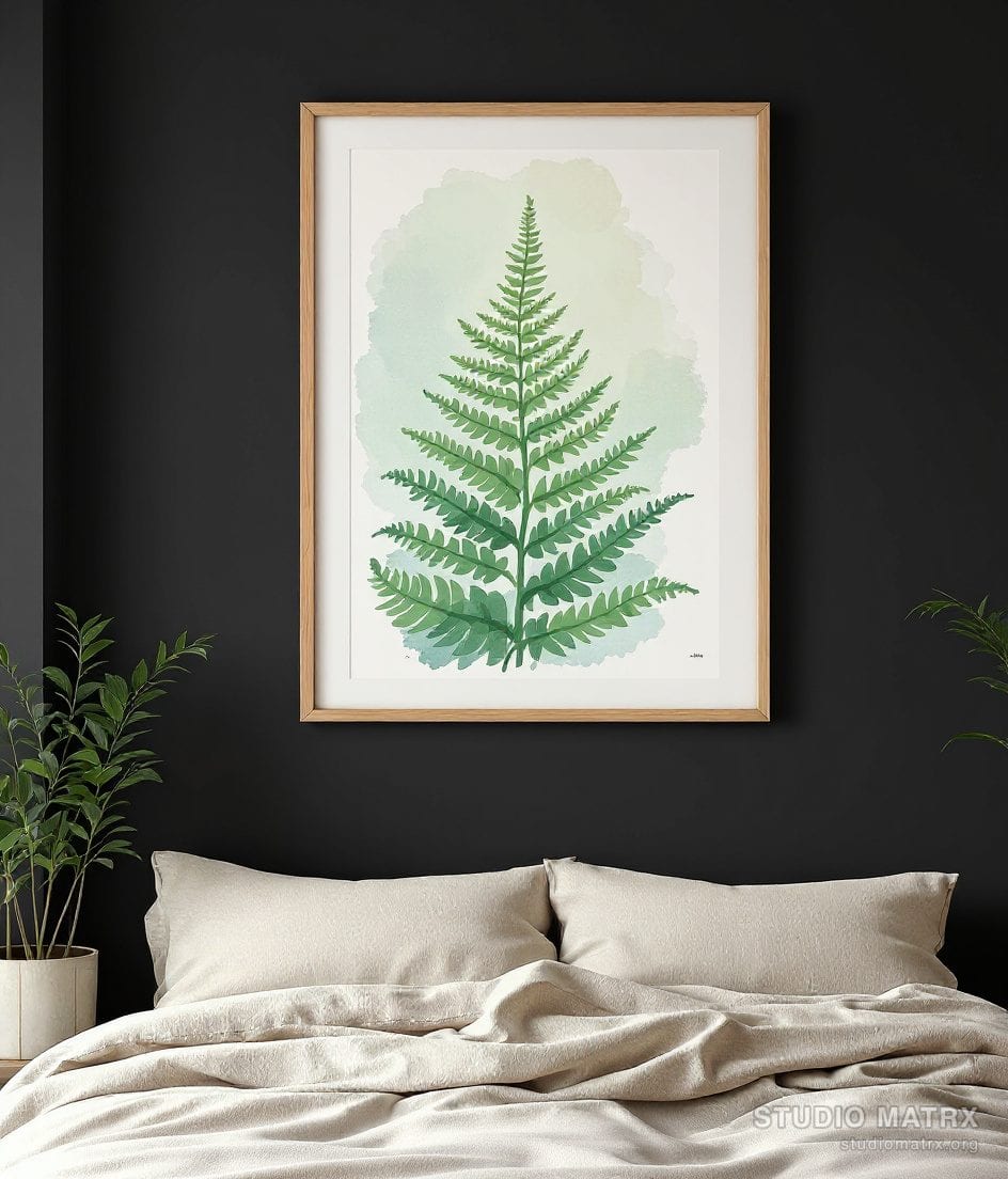 Loose Watercolour Fern Study — Charcoal Wall