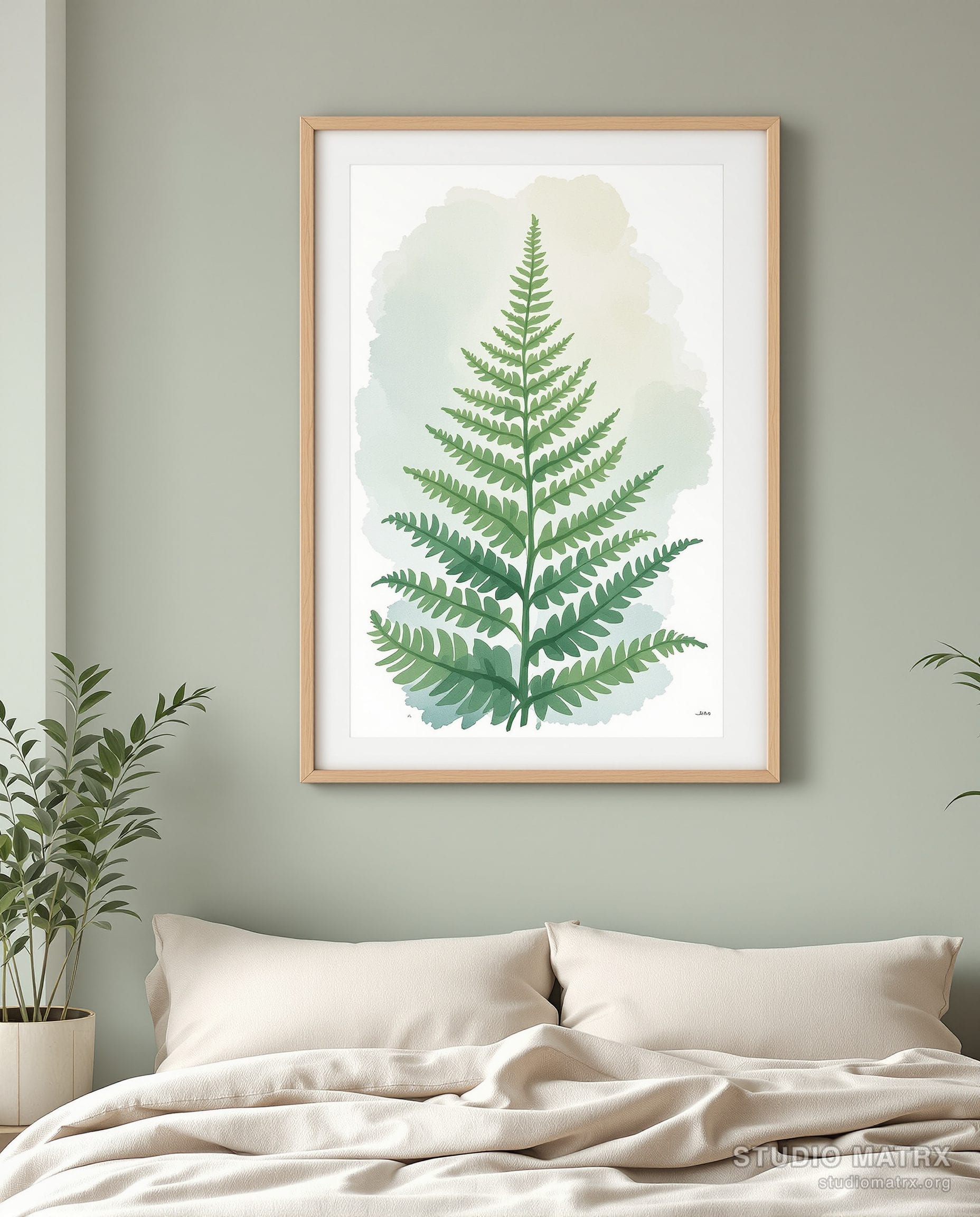 Loose Watercolour Fern Study — Sage Wall
