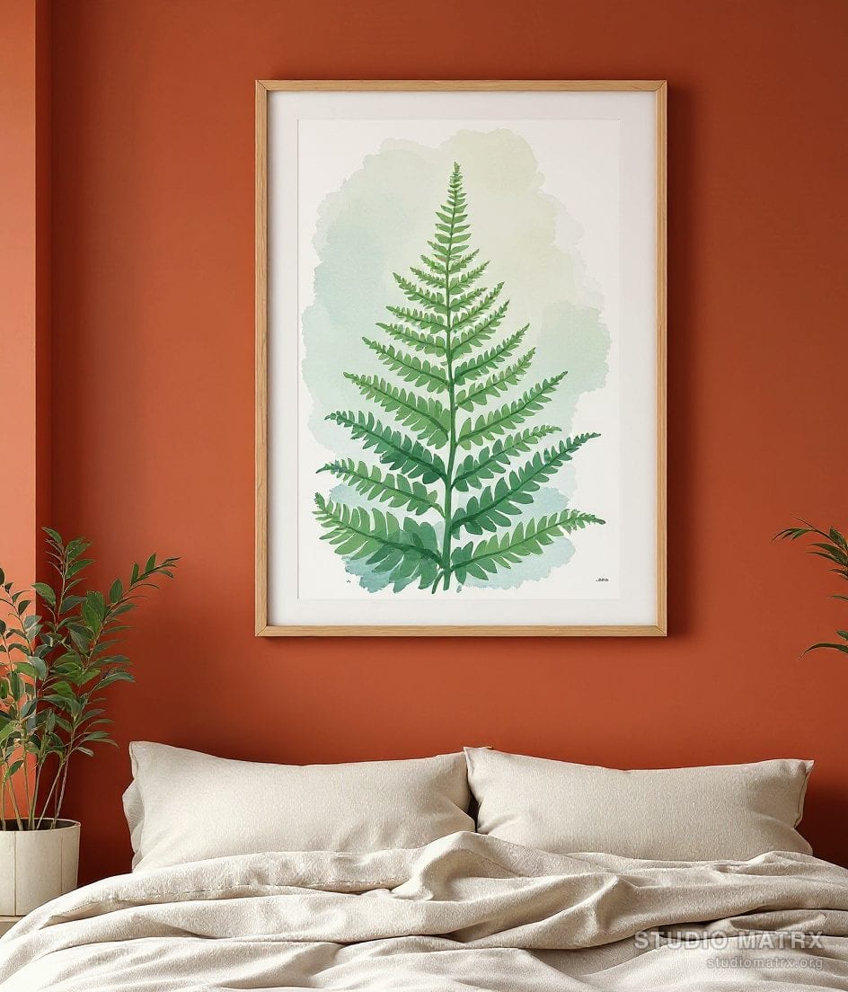 Loose Watercolour Fern Study — Terracotta Wall