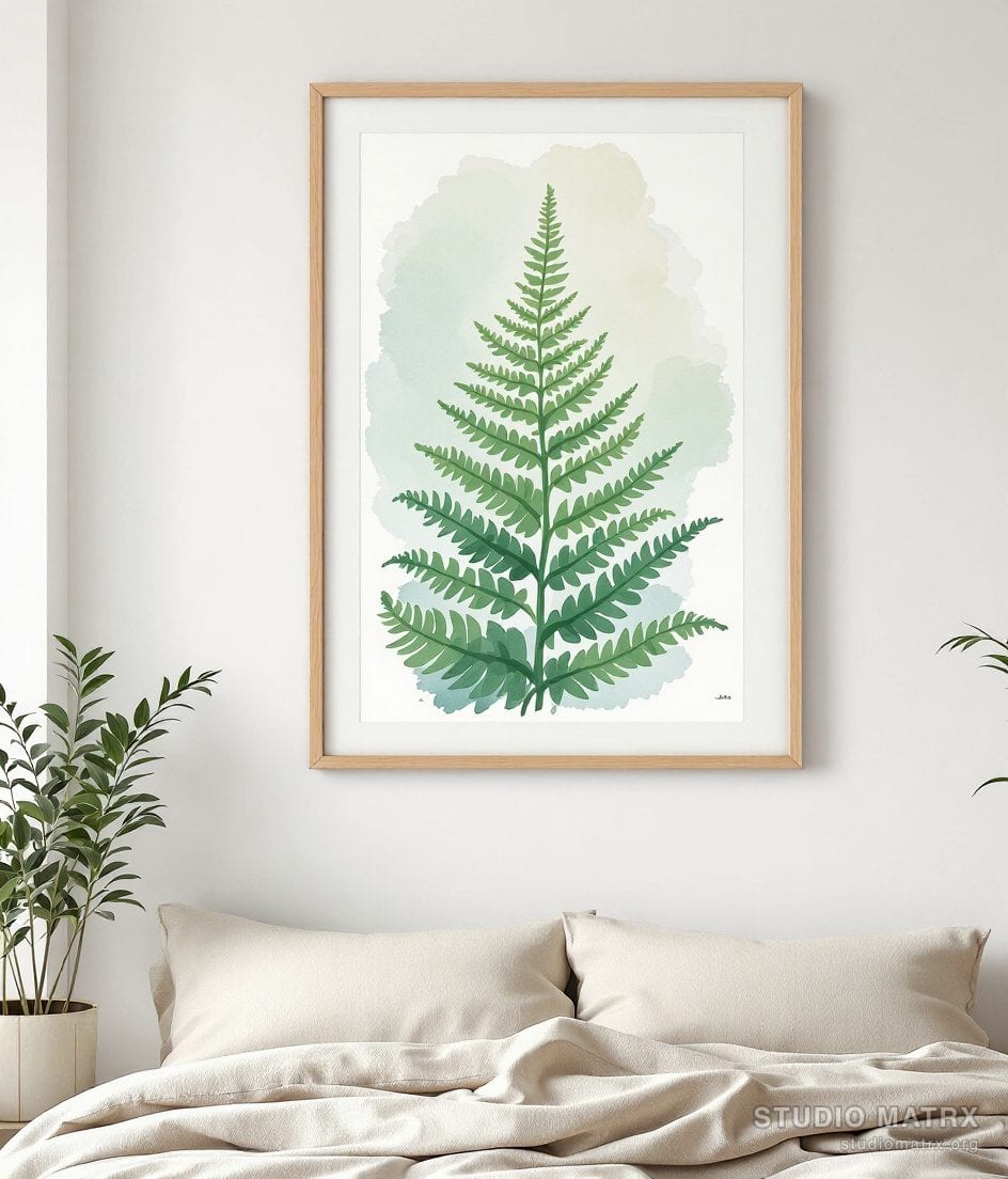Loose Watercolour Fern Study — Warm White Wall