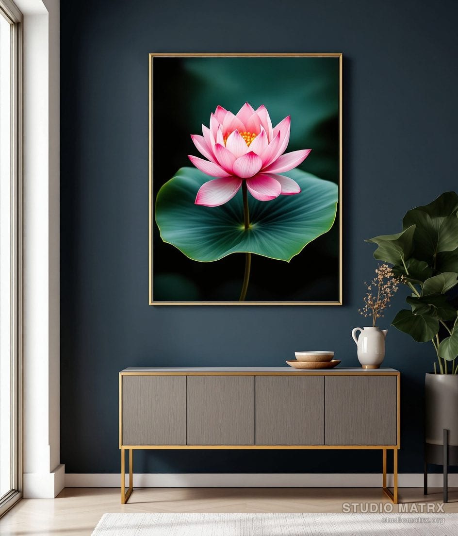 Lotus Flower Floral Print — Charcoal Wall