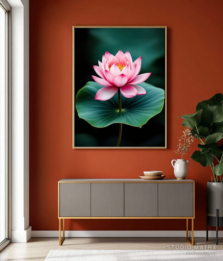 Lotus Flower Floral Print — Terracotta Wall