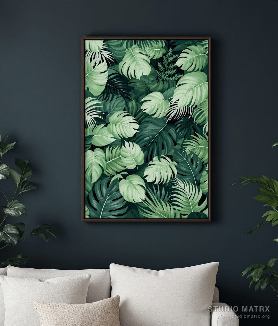 Lush Jungle Foliage Print — Charcoal Wall