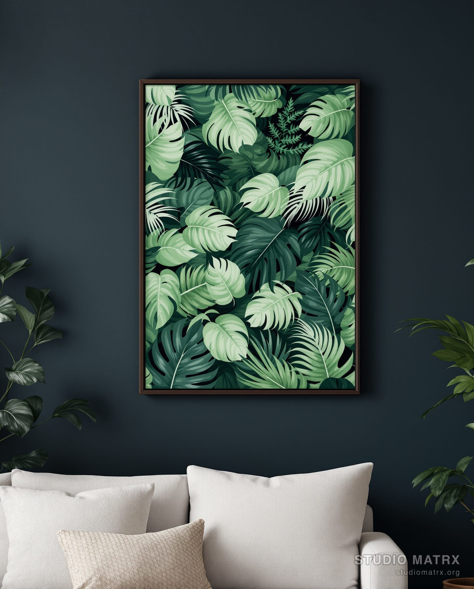 Lush Jungle Foliage Print — Navy Wall