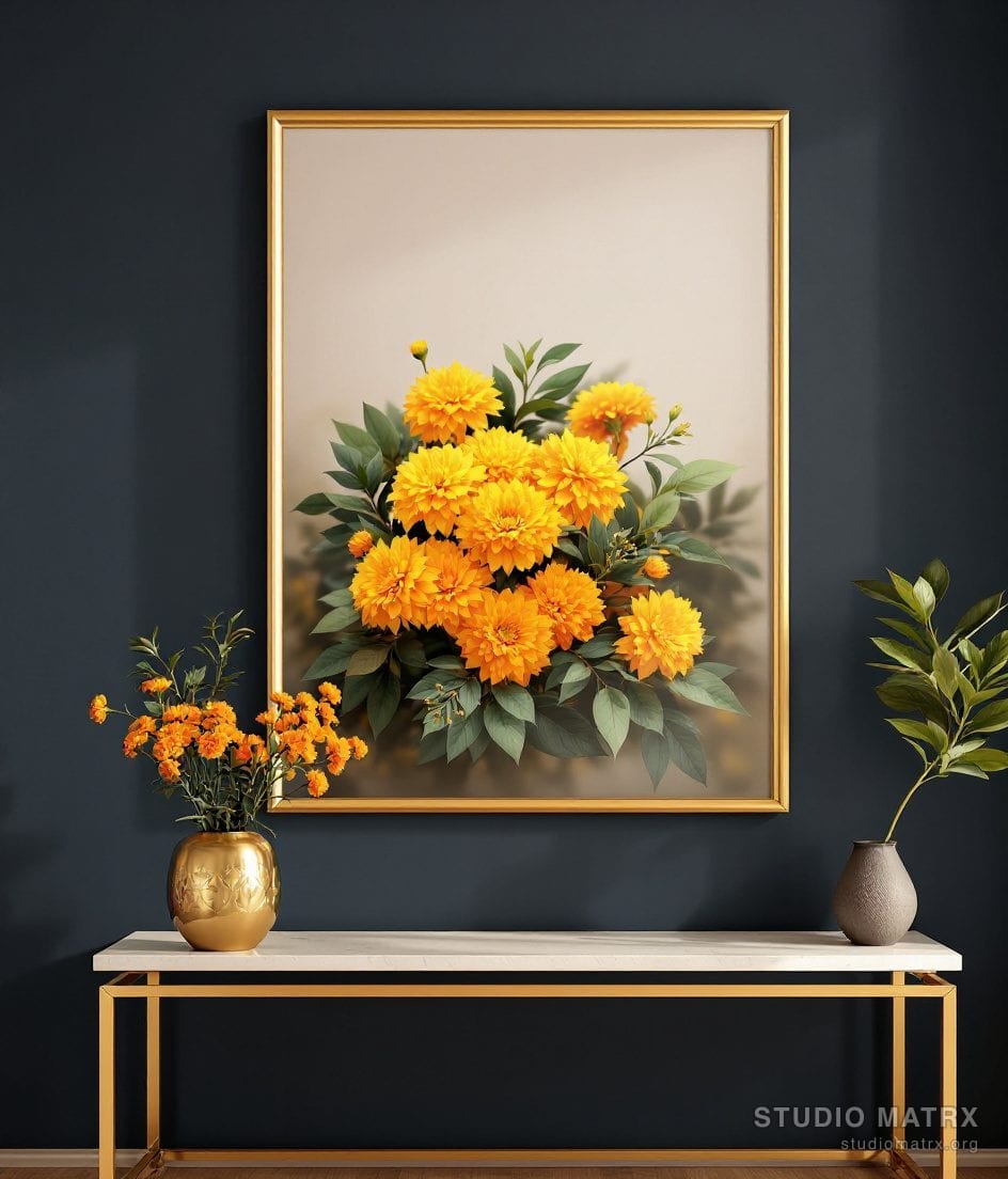 Marigold Bloom Floral Print — Charcoal Wall