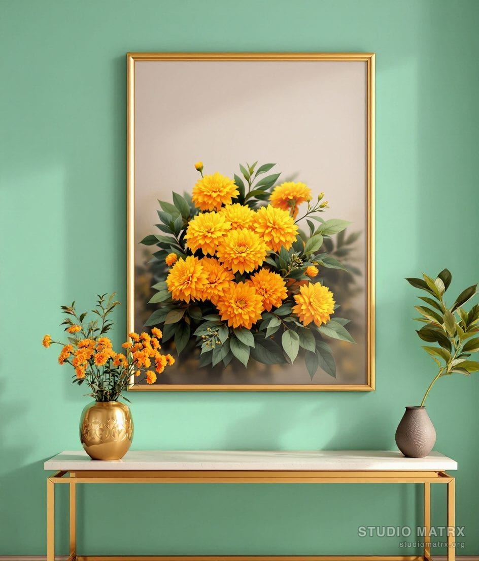 Marigold Bloom Floral Print — Sage Wall