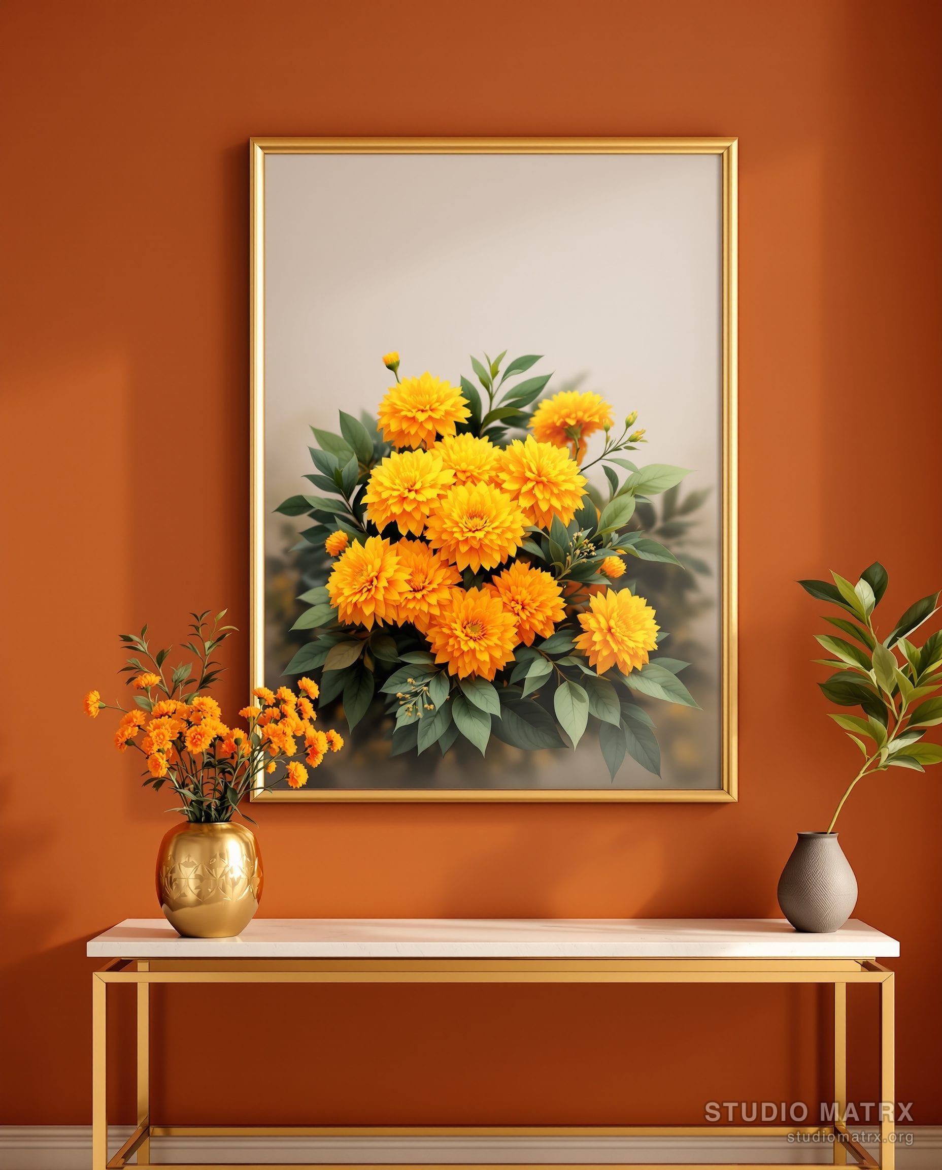 Marigold Bloom Floral Print — Terracotta Wall