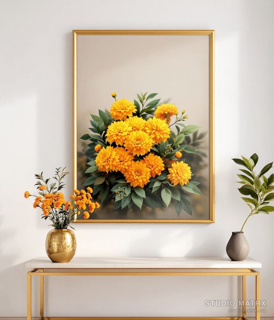 Marigold Bloom Floral Print — Warm White Wall