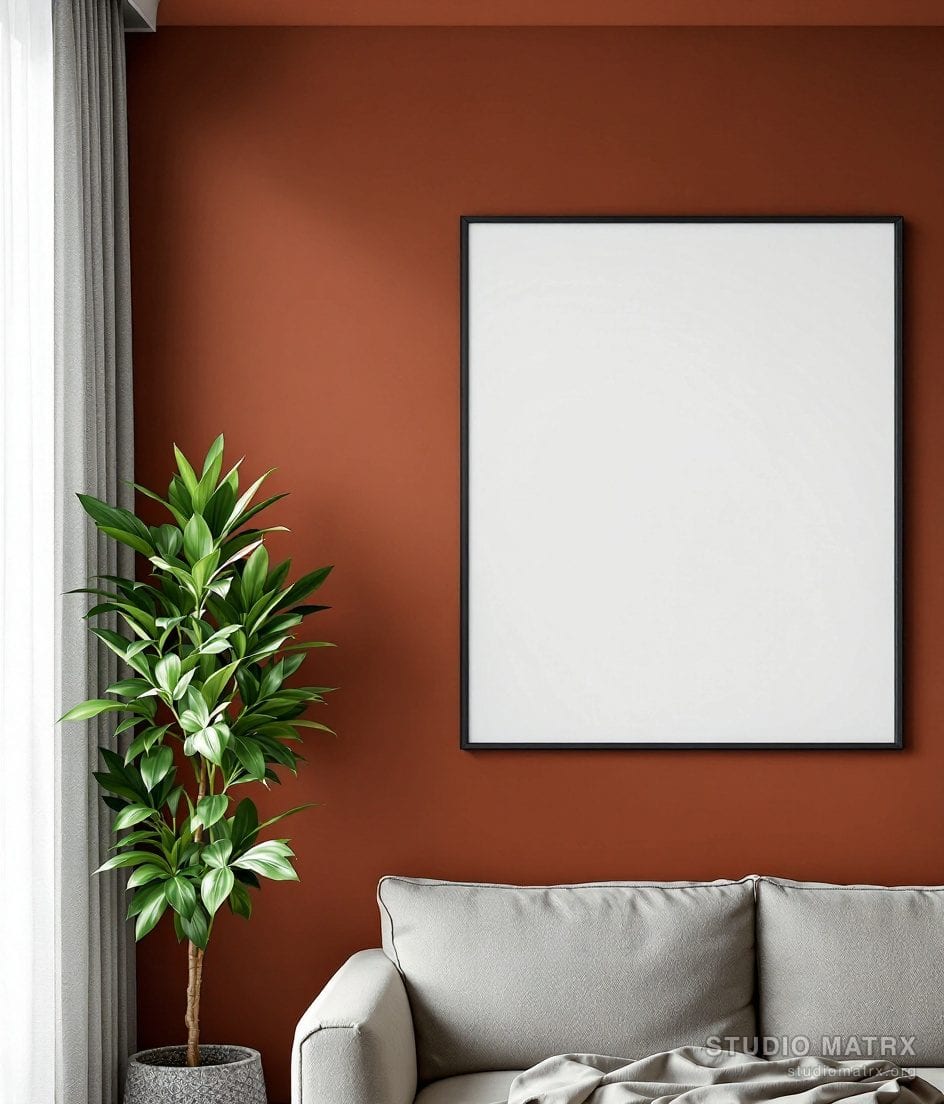 Negative Space Leaf Line Print — Terracotta Wall