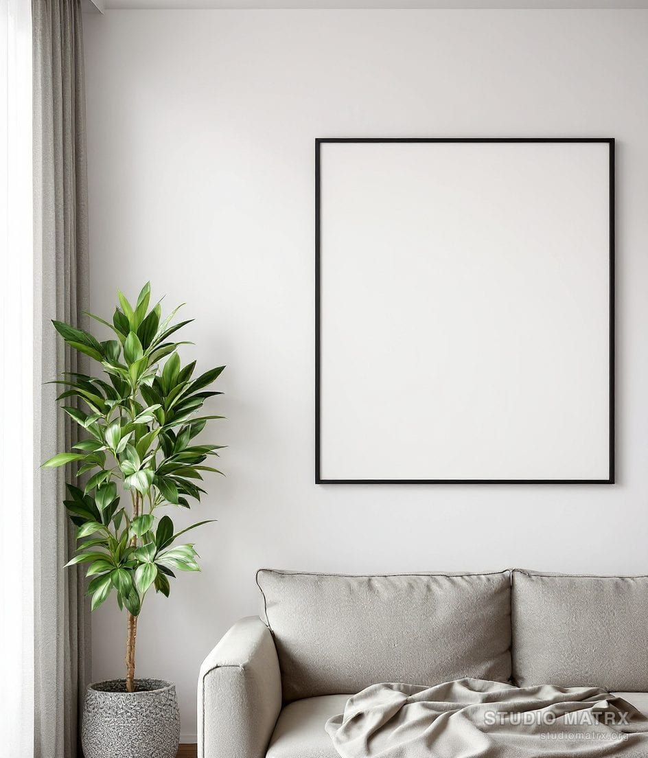 Negative Space Leaf Line Print — Warm White Wall