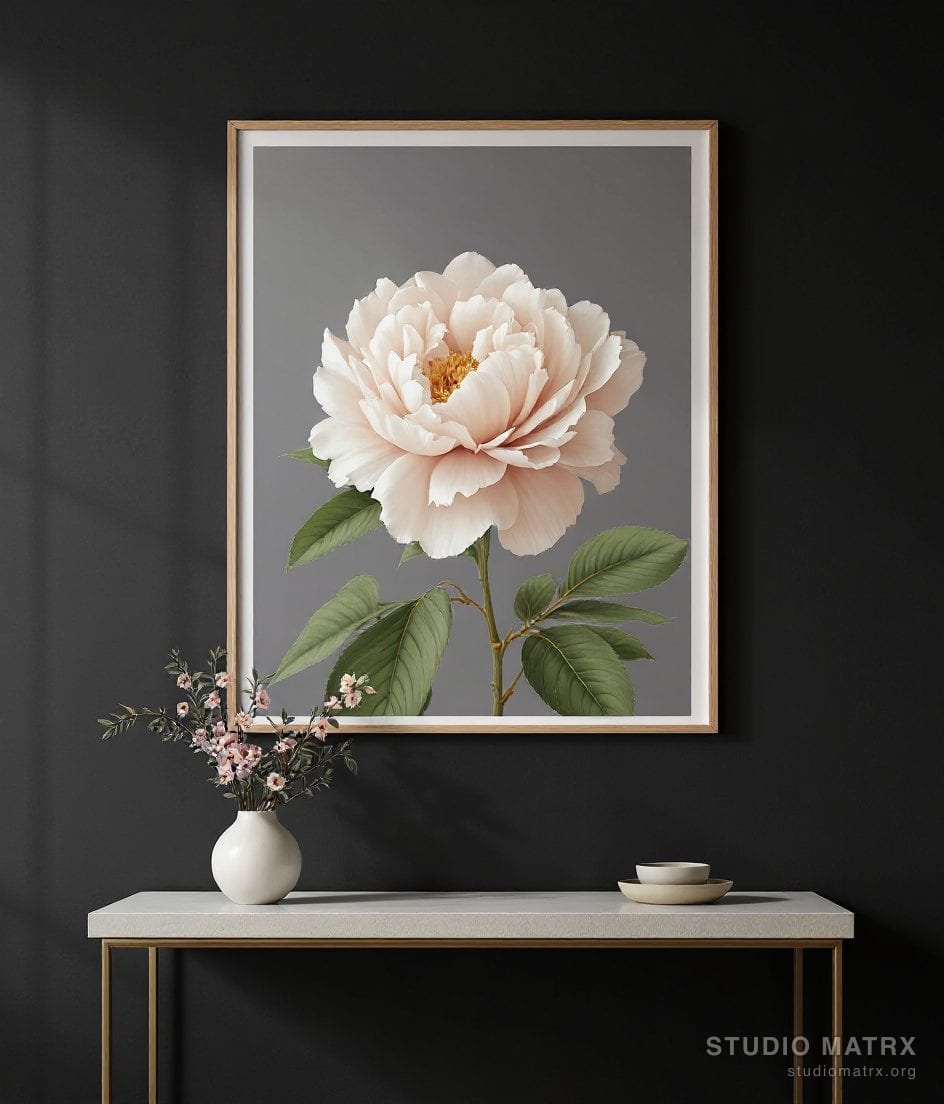 Peony Bloom Floral Print — Charcoal Wall