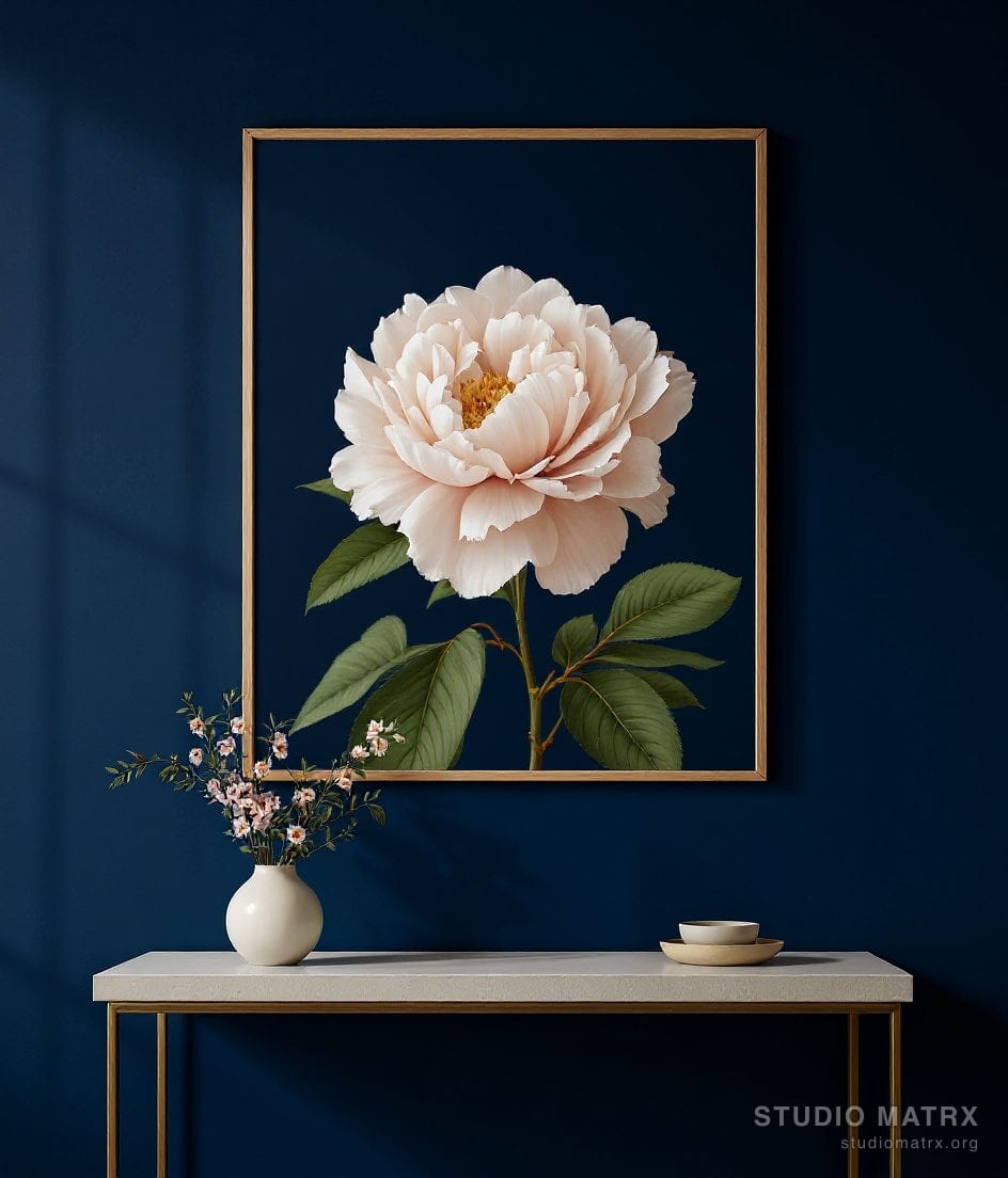 Peony Bloom Floral Print — Navy Wall