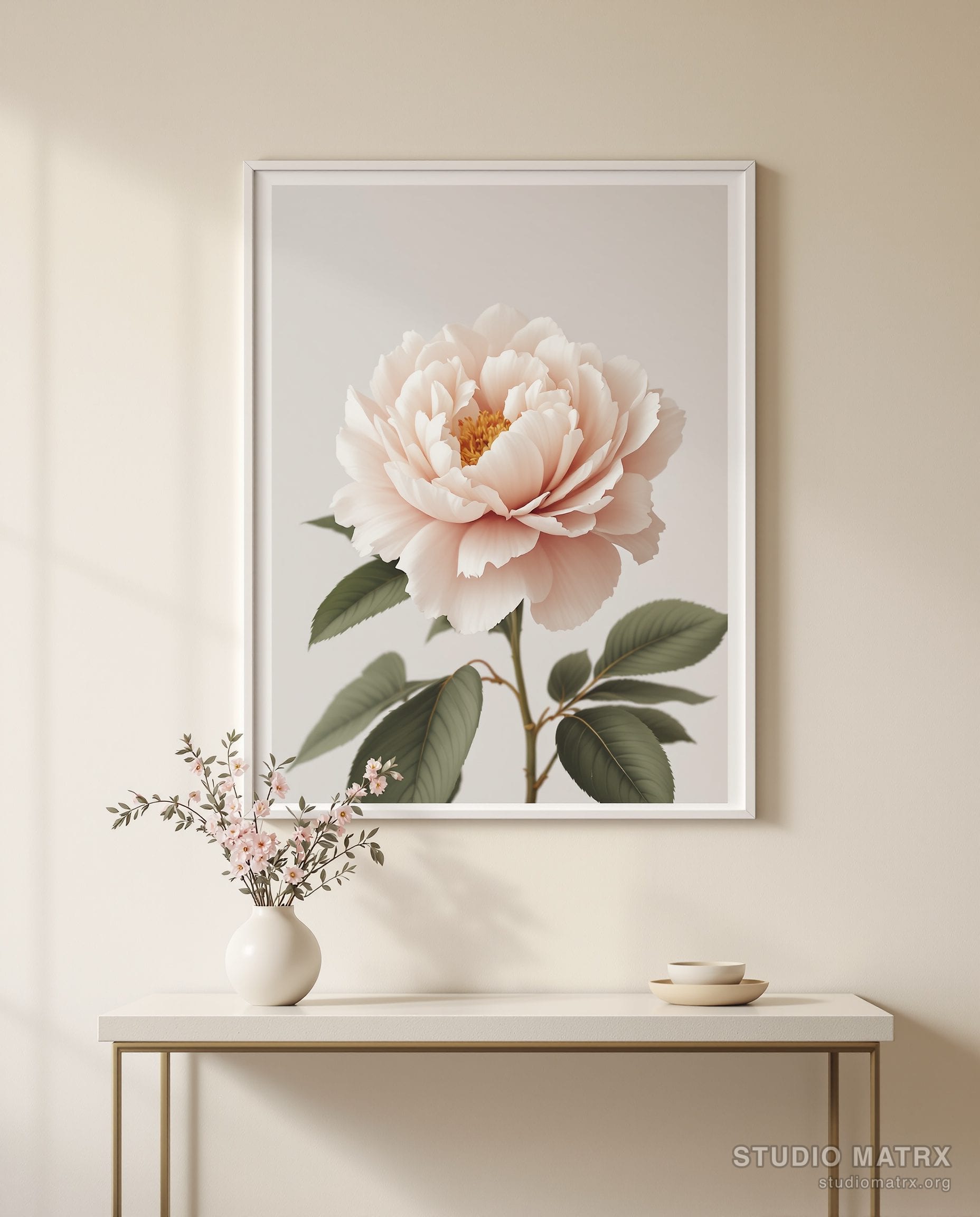 Peony Bloom Floral Print — Warm White Wall