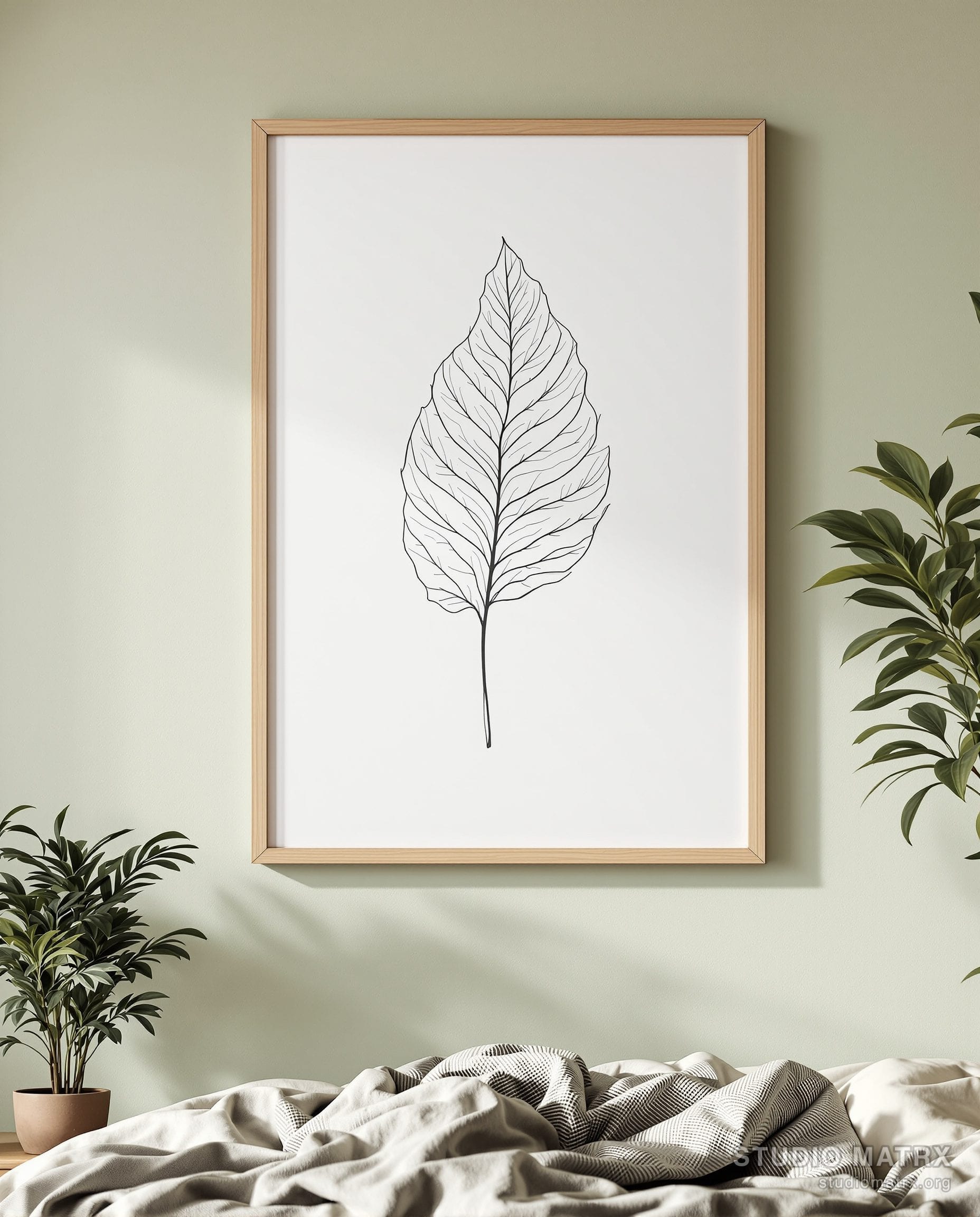 Single Leaf Line Art Print — Sage Wall