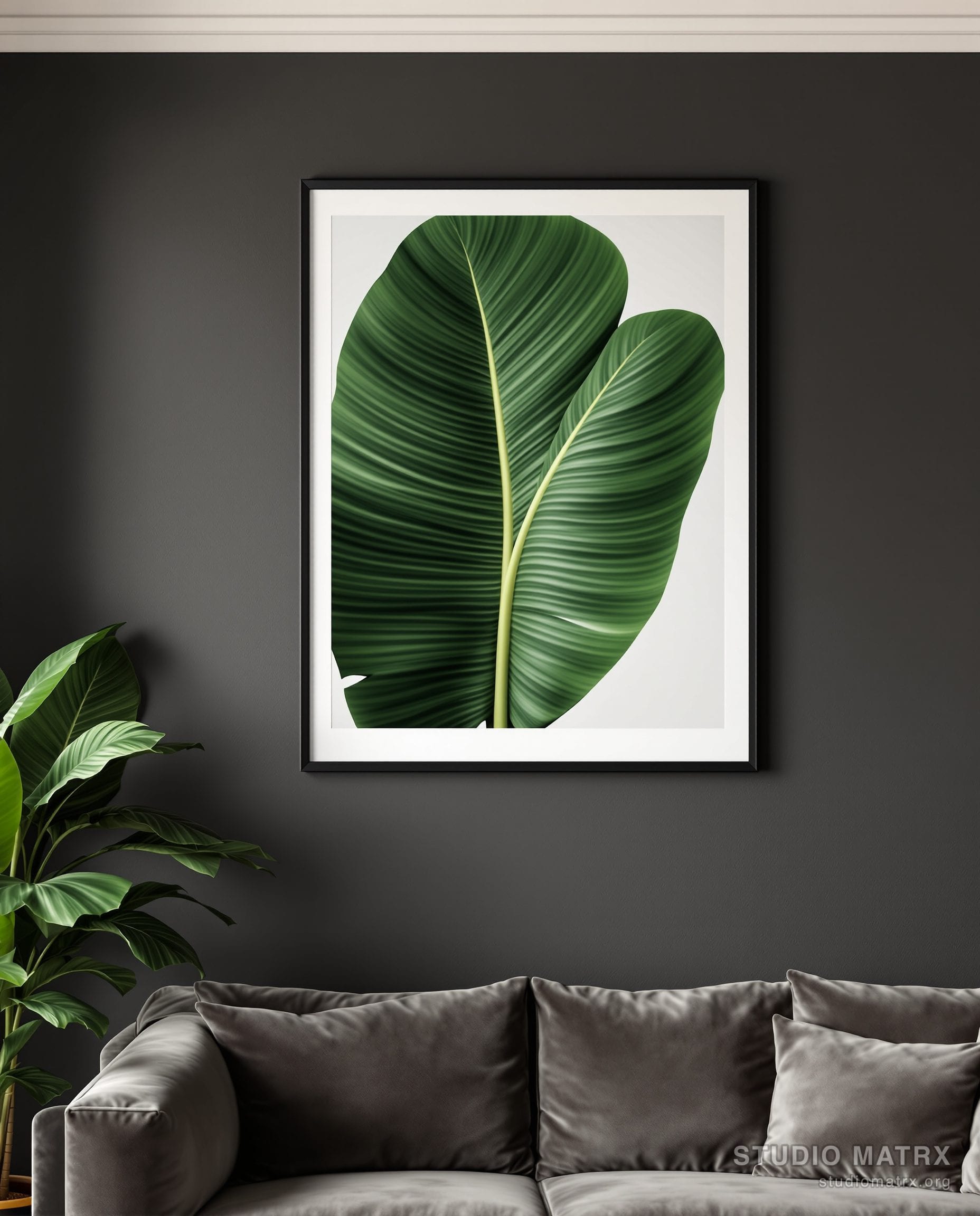 Tropical Banana Leaf Print — Charcoal Wall