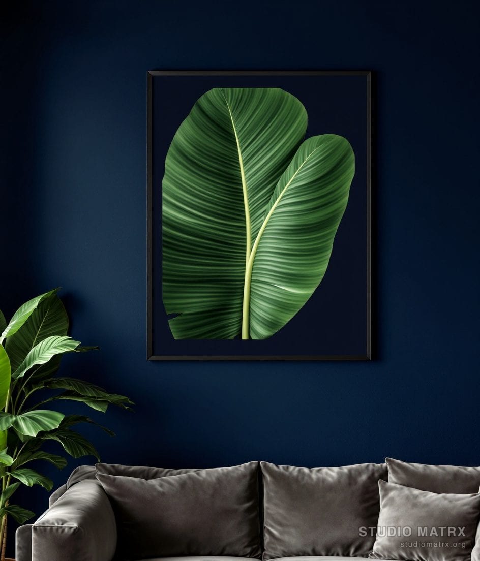 Tropical Banana Leaf Print — Navy Wall