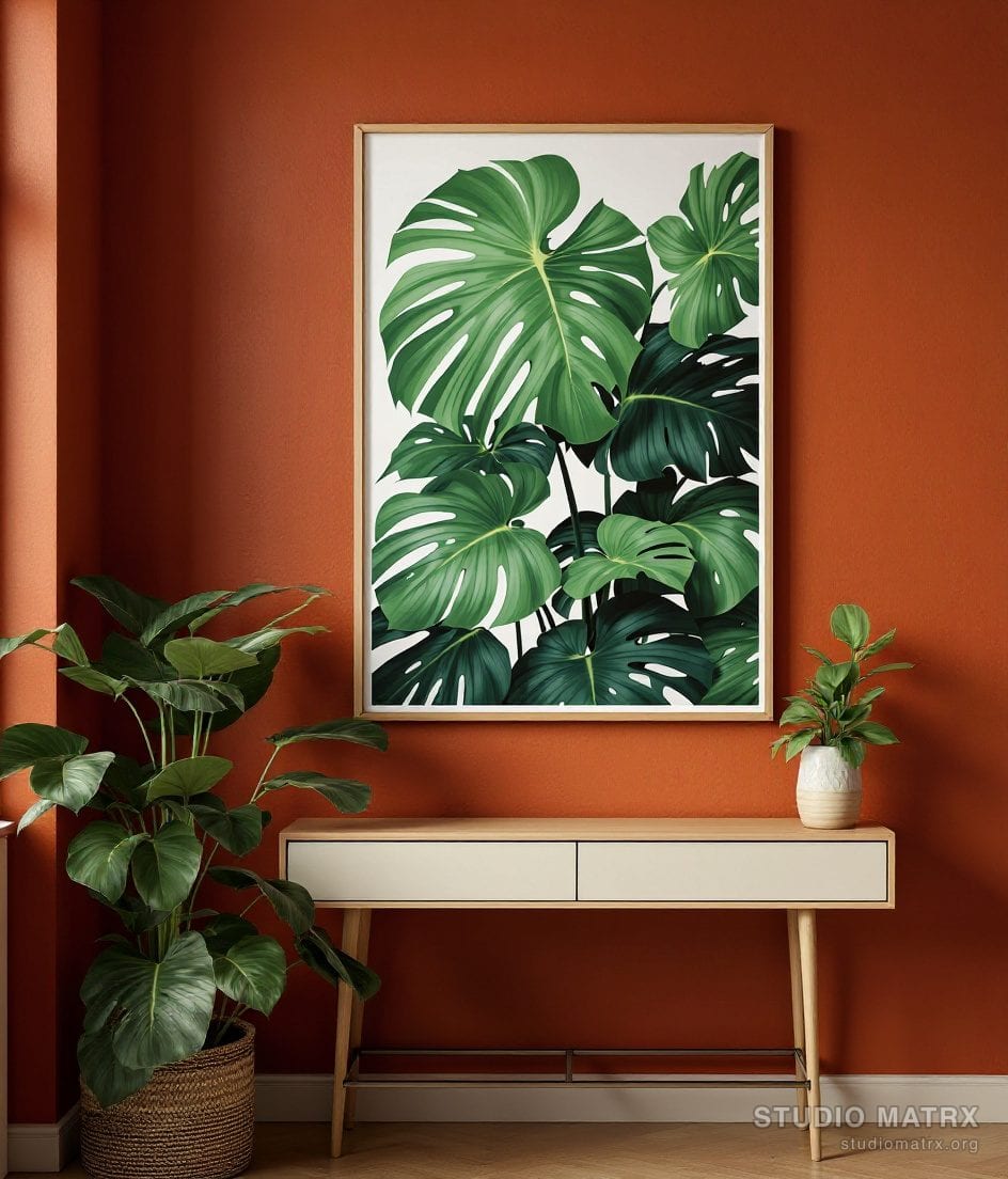 Tropical Monstera Leaf Print — Terracotta Wall