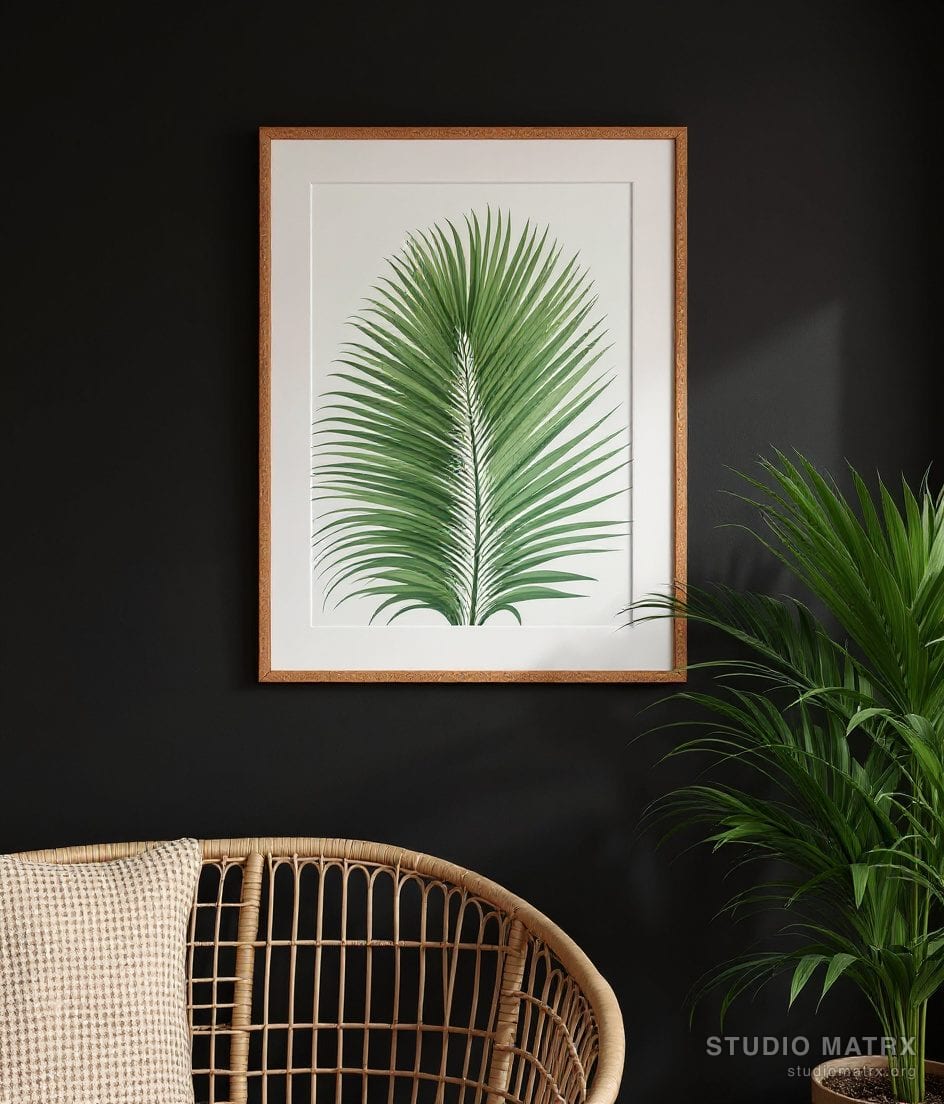 Tropical Palm Leaf Art Print — Charcoal Wall