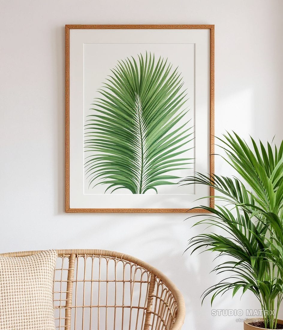 Tropical Palm Leaf Art Print — Warm White Wall