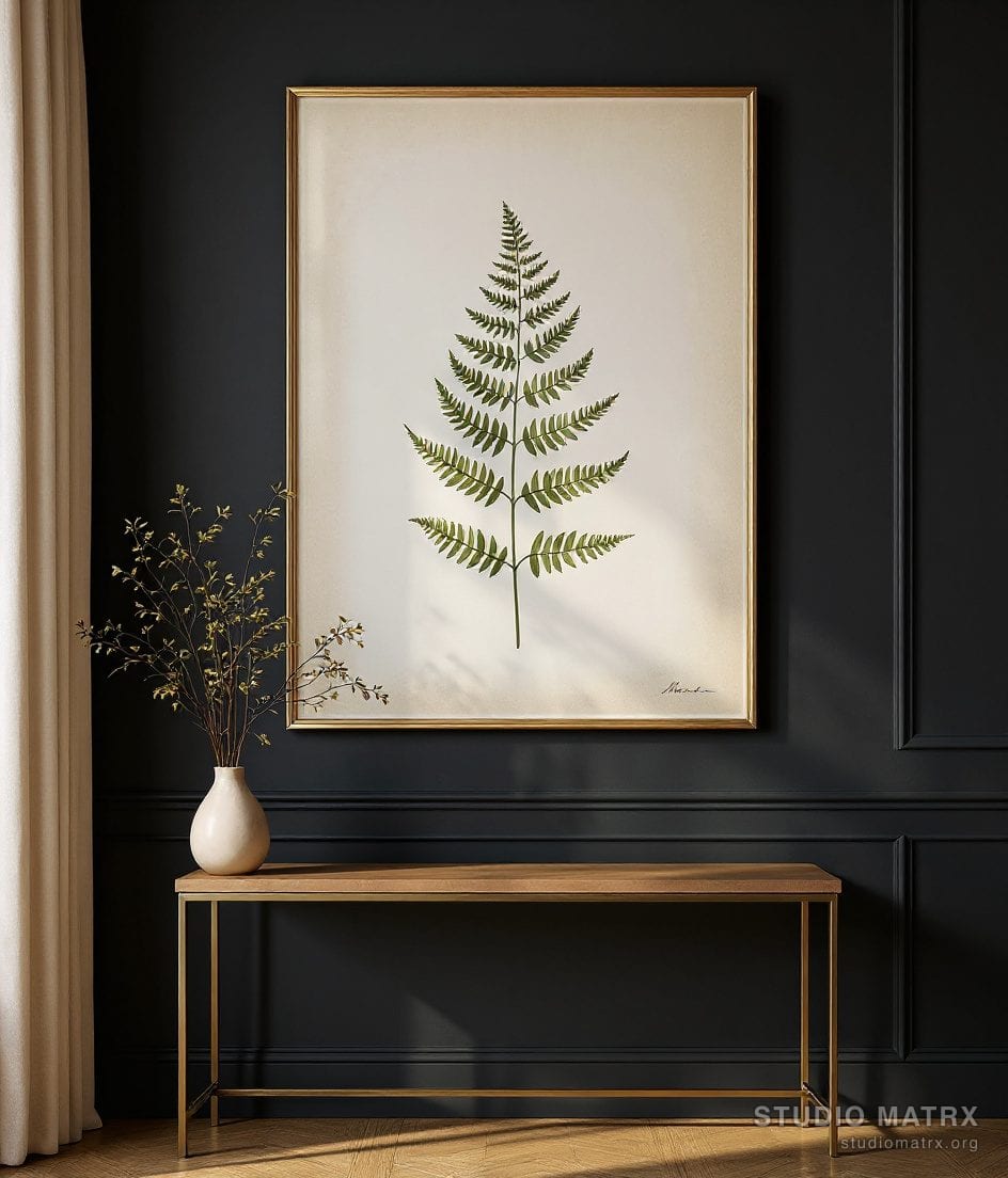Vintage Botanical Fern Print — Charcoal Wall