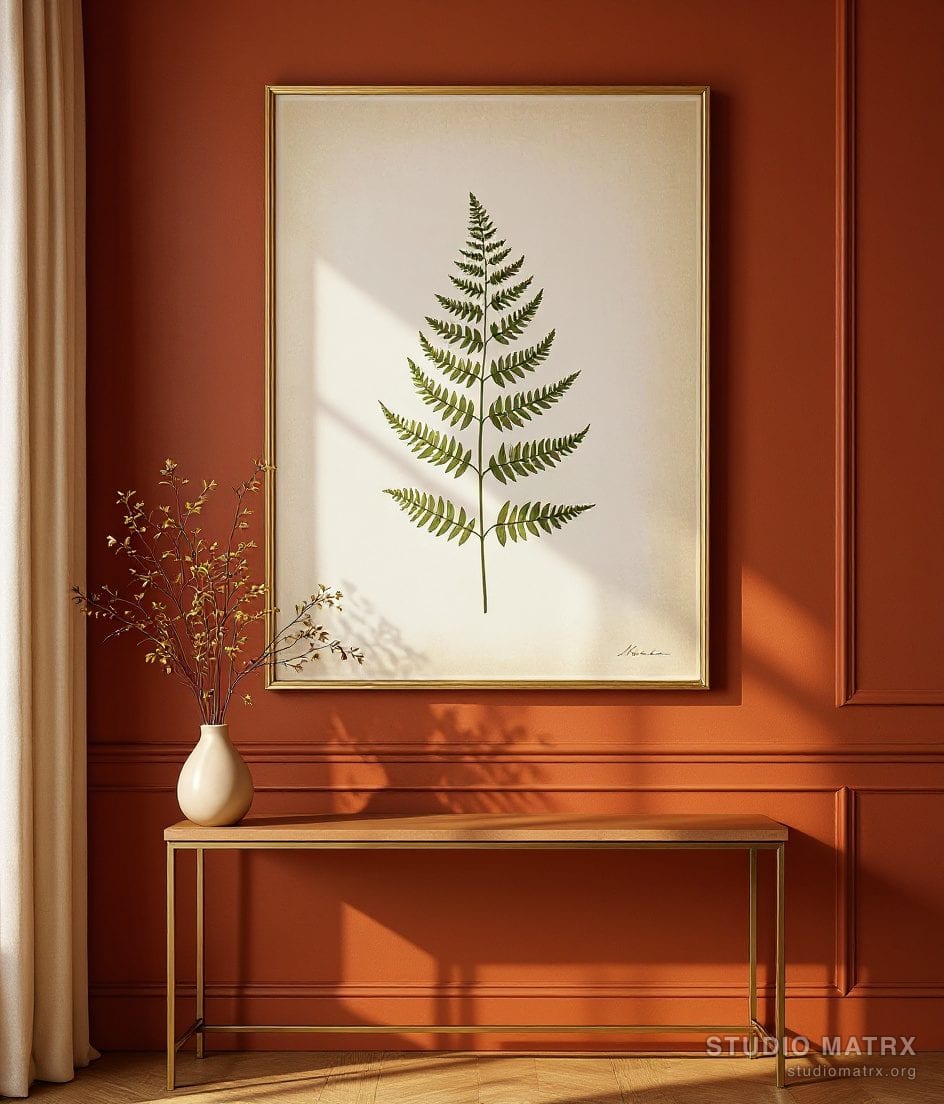 Vintage Botanical Fern Print — Terracotta Wall