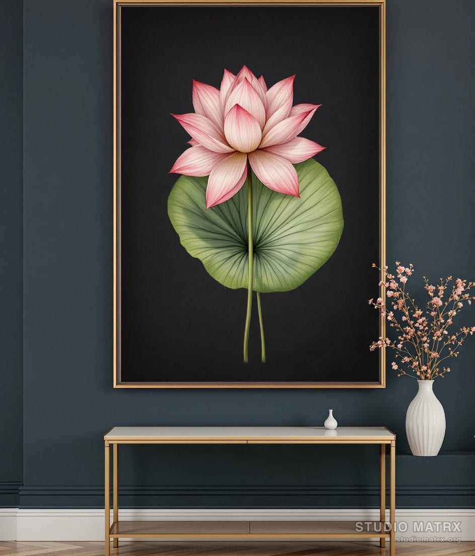 Vintage Lotus Botanical Plate — Charcoal Wall