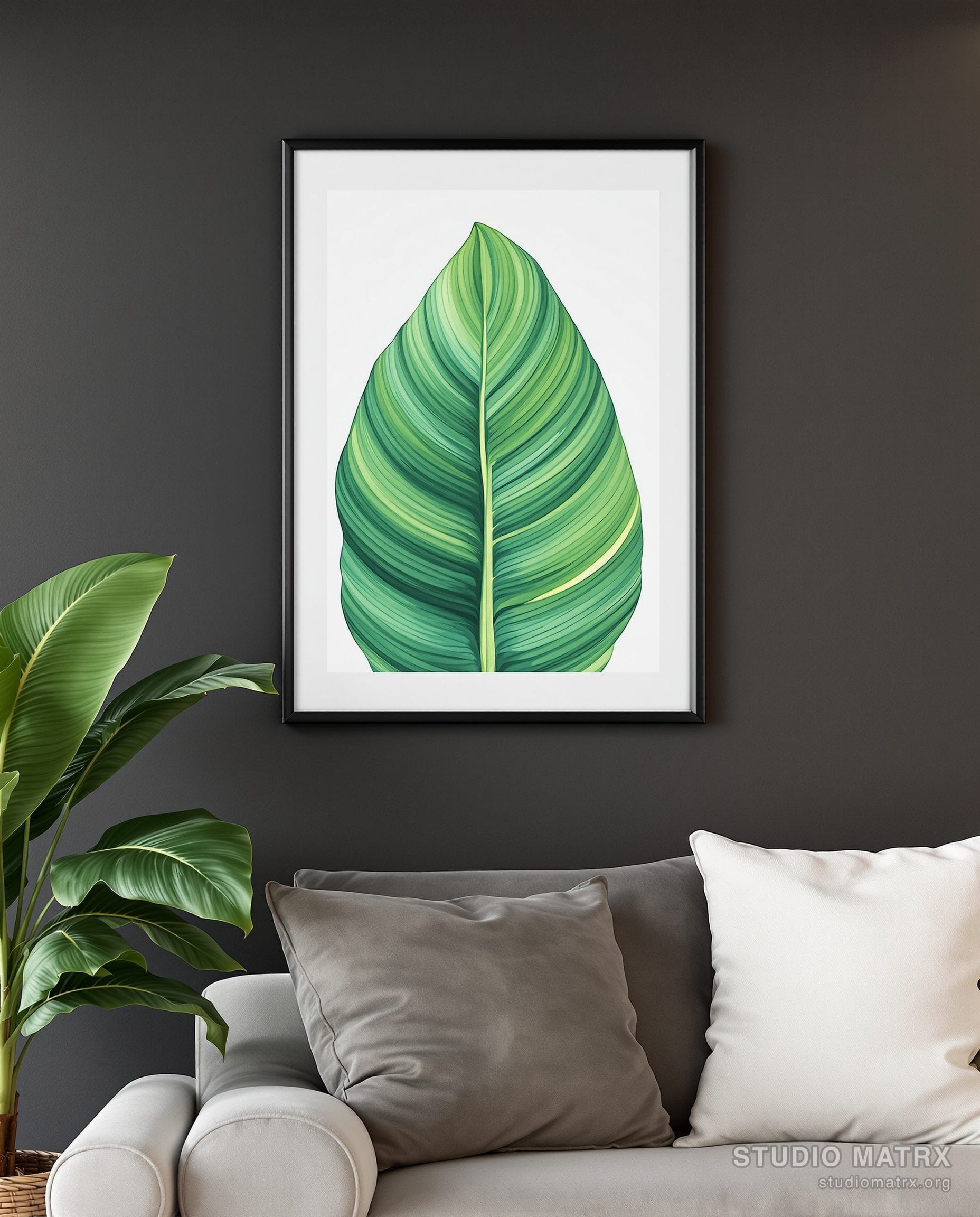 Watercolour Banana Leaf Wash — Charcoal Wall