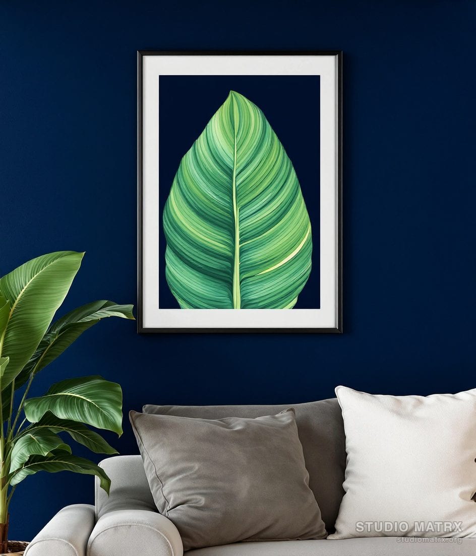 Watercolour Banana Leaf Wash — Navy Wall
