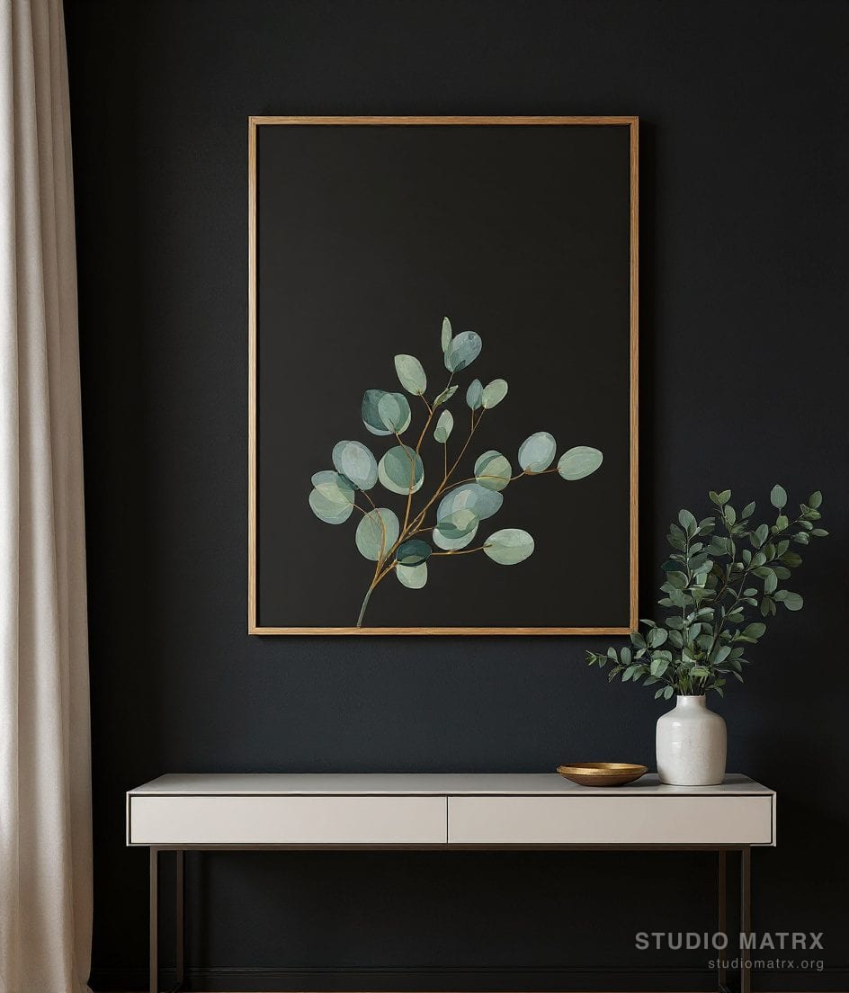Watercolour Eucalyptus Leaves — Charcoal Wall